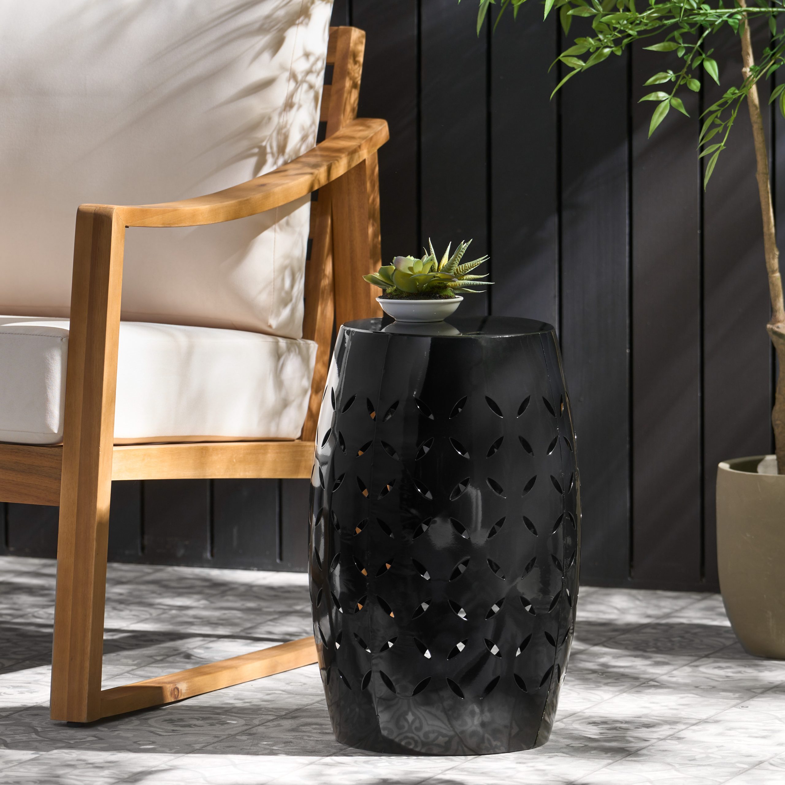 LILAC 12" Accent Side Table, Cylindrical Design End Table for Living Room, Family Room, or Entryway, Industrial Style,Coffee Side Tables for Indoor Outdoor, Black Color (Original SKU:61305.00BLK) - Image 3
