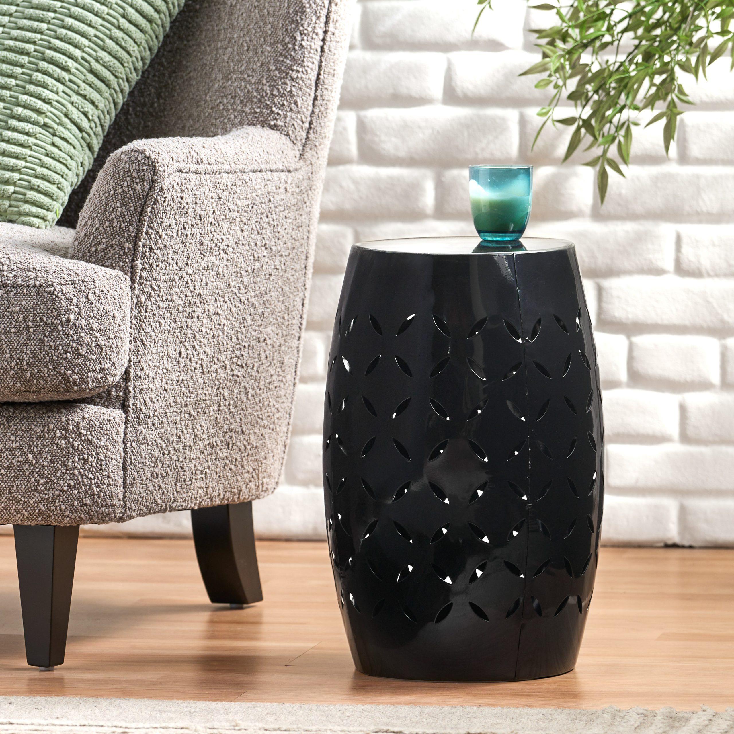 LILAC 12" Accent Side Table, Cylindrical Design End Table for Living Room, Family Room, or Entryway, Industrial Style,Coffee Side Tables for Indoor Outdoor, Black Color (Original SKU:61305.00BLK) - Image 4