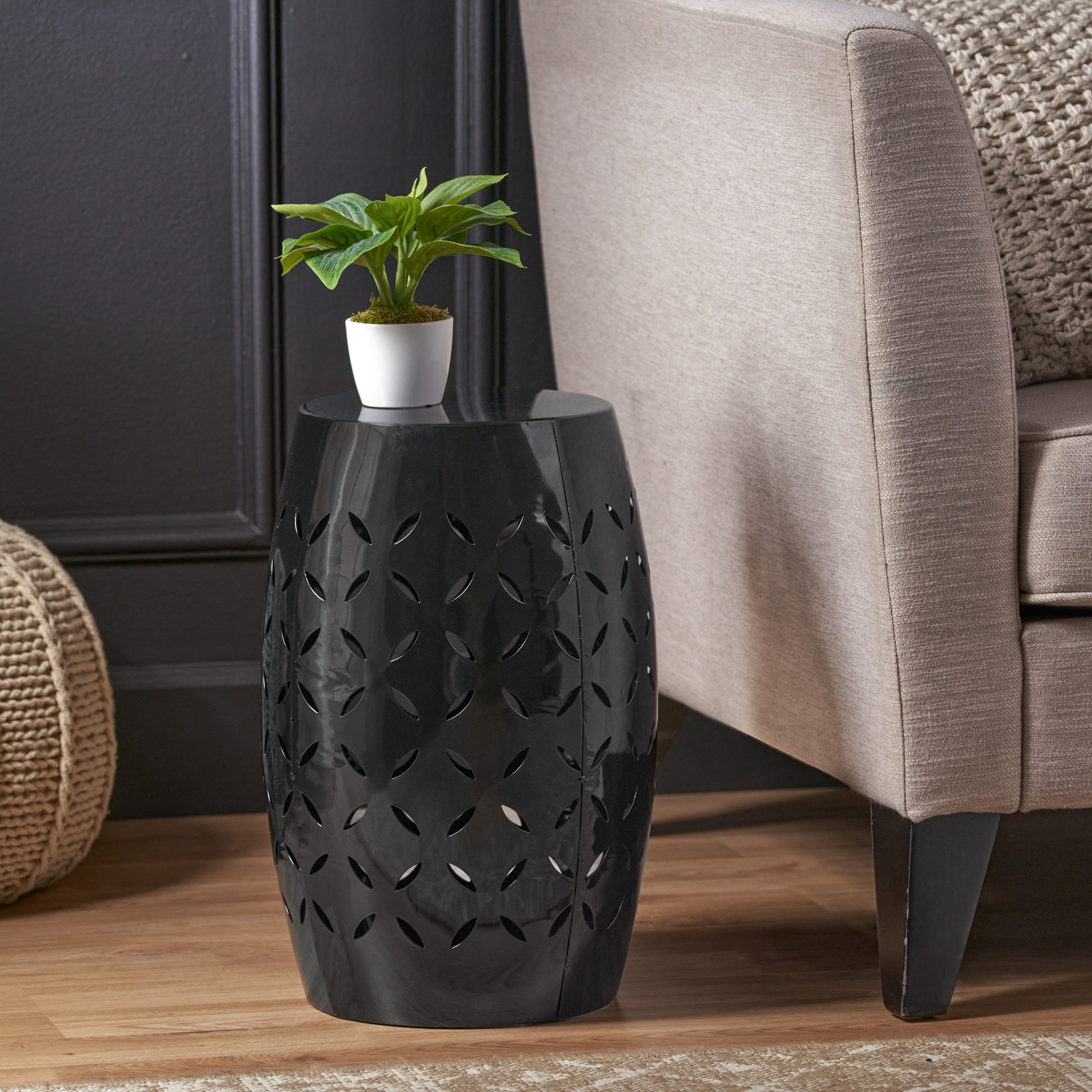 LILAC 12" Accent Side Table, Cylindrical Design End Table for Living Room, Family Room, or Entryway, Industrial Style,Coffee Side Tables for Indoor Outdoor, Black Color (Original SKU:61305.00BLK) - Image 5