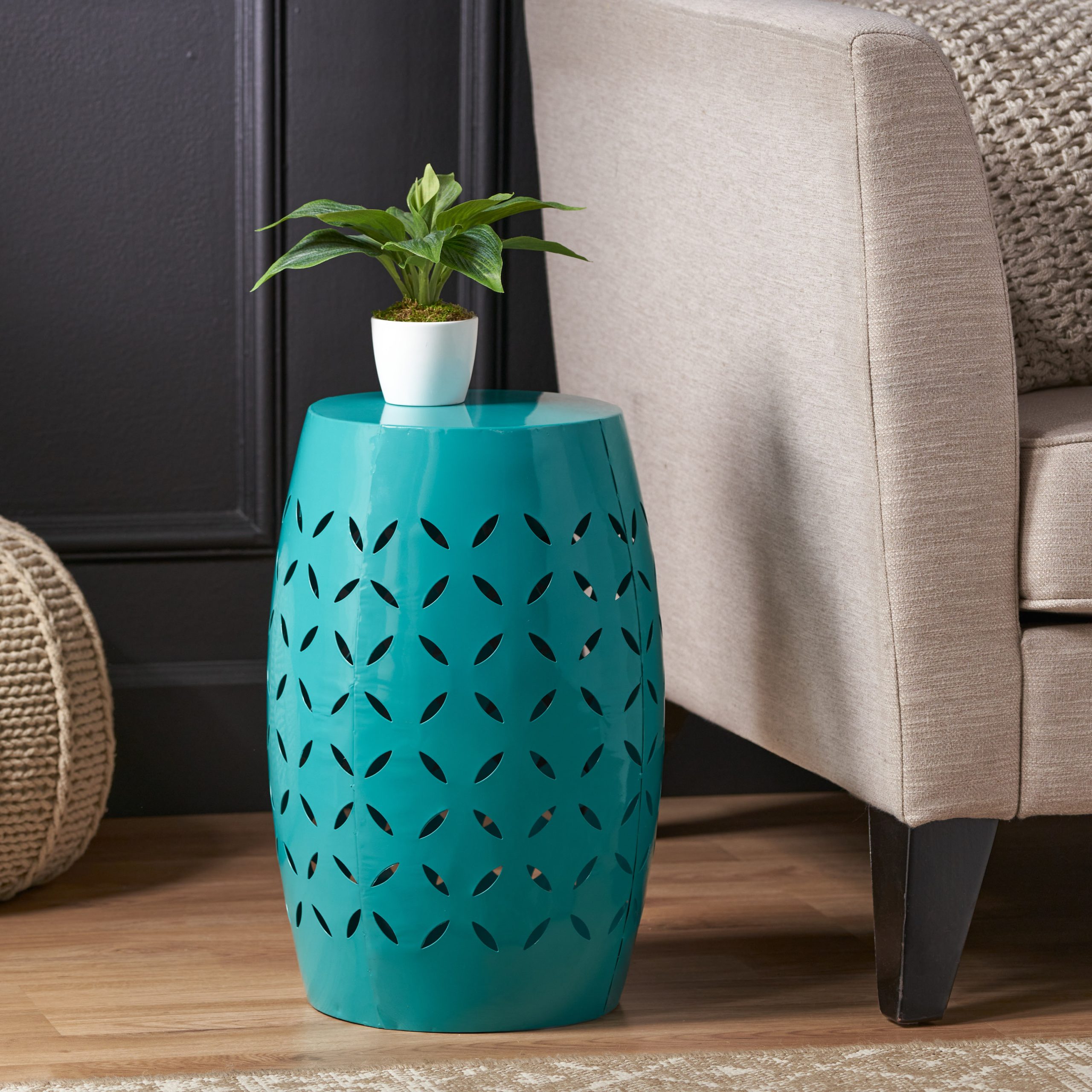 LILAC 12" Accent Side Table, Cylindrical Design End Table for Living Room, Family Room, or Entryway, Industrial Style,Coffee Side Tables for Indoor Outdoor, Teal Color (Original SKU:61305.00TEL) - Image 3