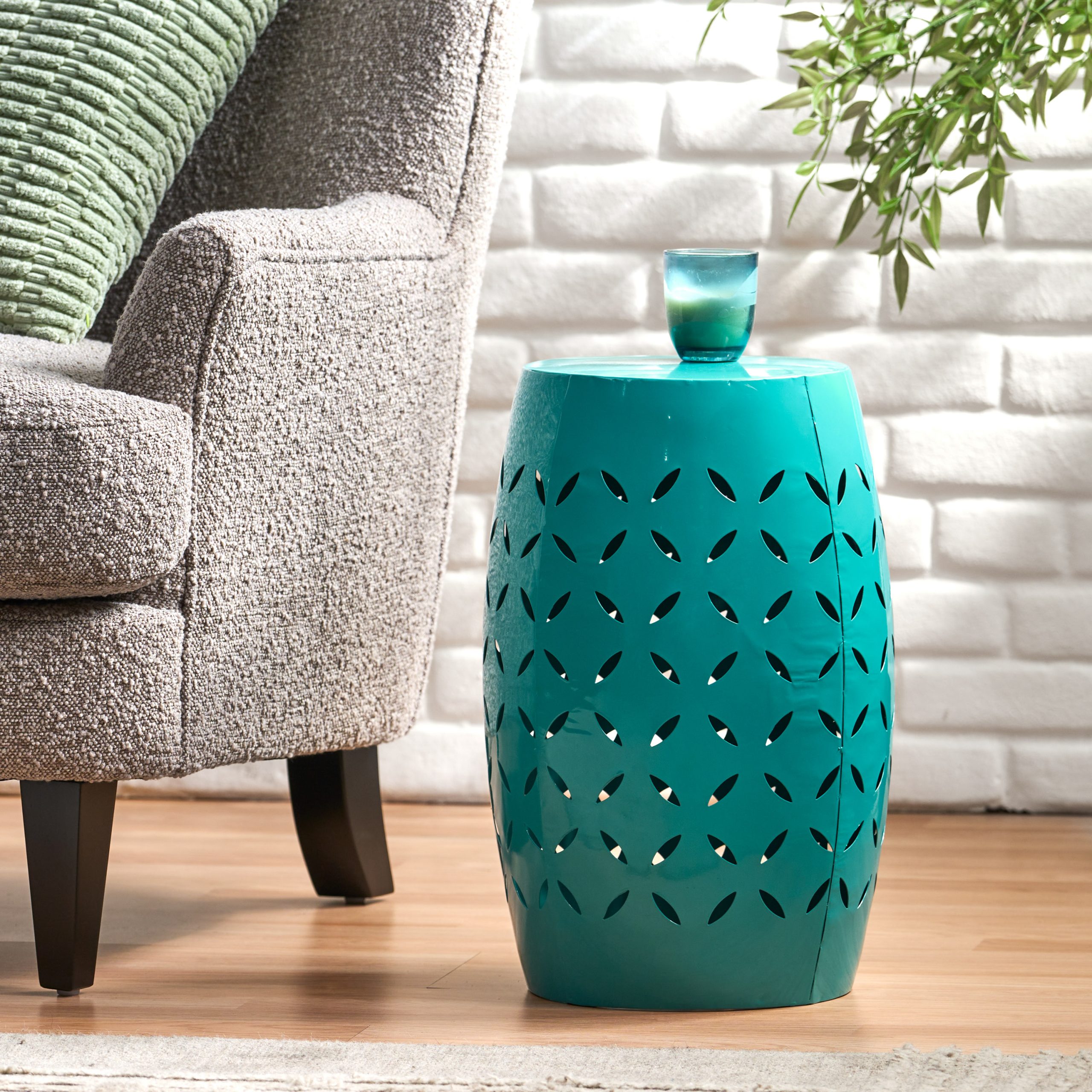 LILAC 12" Accent Side Table, Cylindrical Design End Table for Living Room, Family Room, or Entryway, Industrial Style,Coffee Side Tables for Indoor Outdoor, Teal Color (Original SKU:61305.00TEL) - Image 4