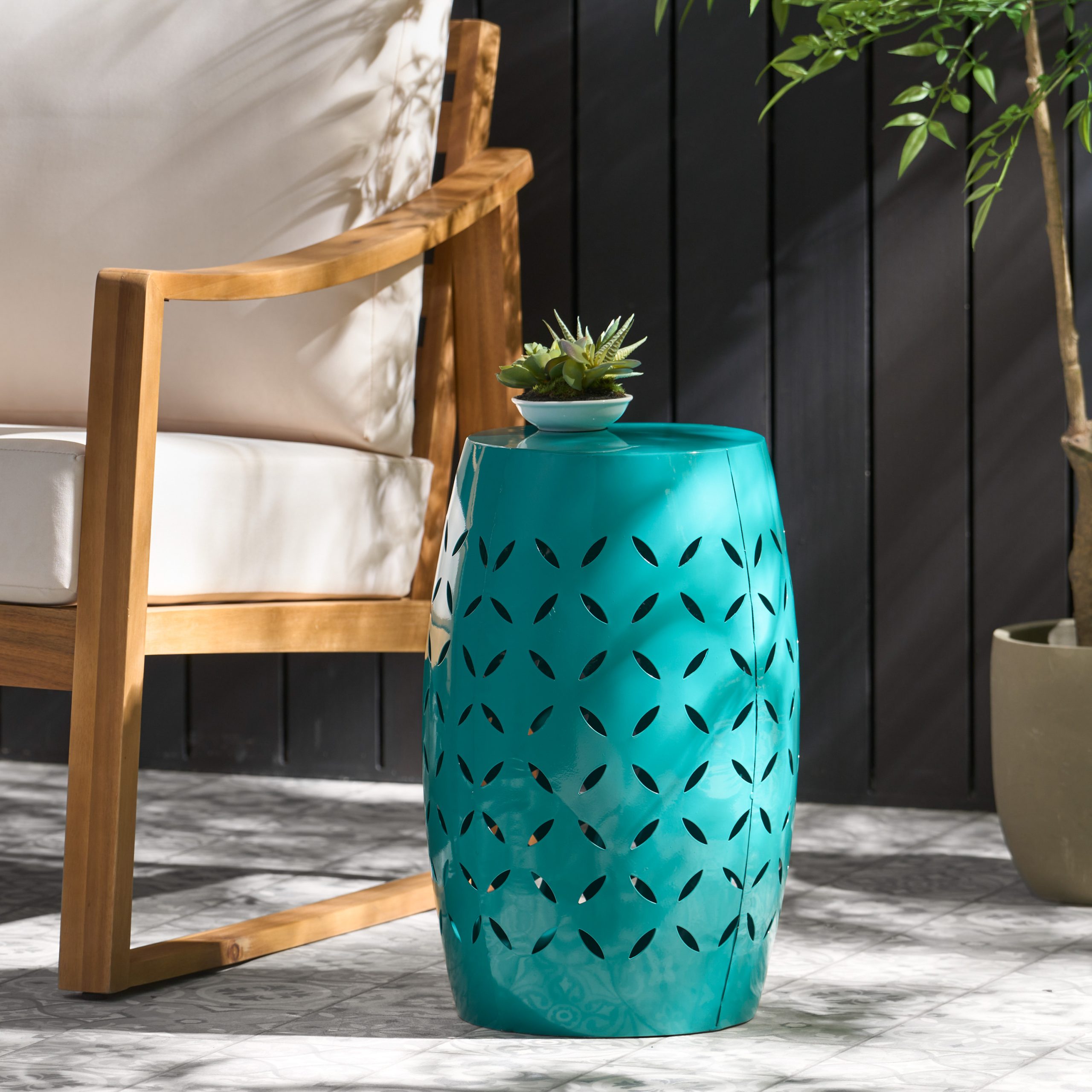 LILAC 12" Accent Side Table, Cylindrical Design End Table for Living Room, Family Room, or Entryway, Industrial Style,Coffee Side Tables for Indoor Outdoor, Teal Color (Original SKU:61305.00TEL) - Image 5