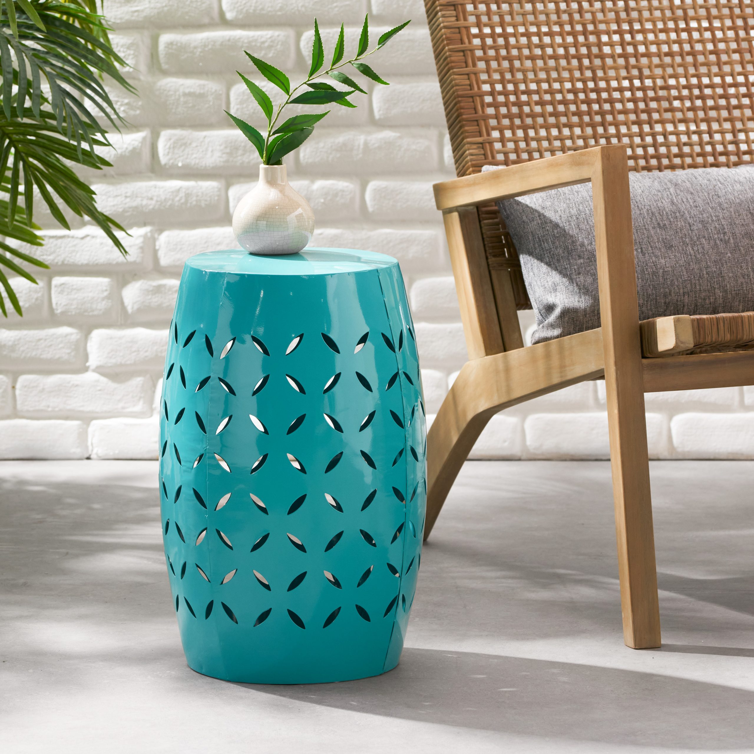 LILAC 12" Accent Side Table, Cylindrical Design End Table for Living Room, Family Room, or Entryway, Industrial Style,Coffee Side Tables for Indoor Outdoor, Teal Color (Original SKU:61305.00TEL) - Image 6