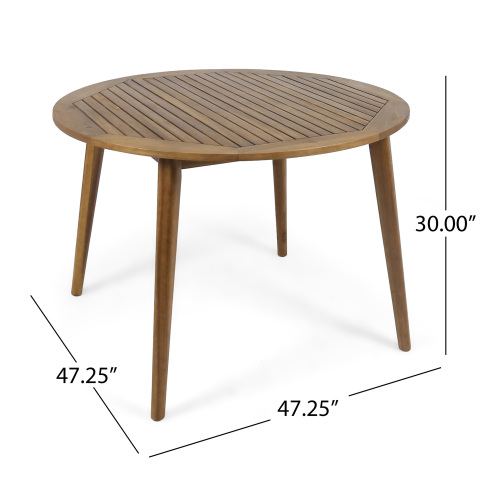 47.25" Round Acacia Wood Dining Table with Teak Finish, Modern Slatted Patio Table for Indoor & Outdoor Use (Original SKU:63119.00) - Image 2
