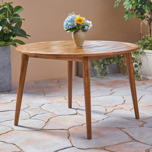 47.25" Round Acacia Wood Dining Table with Teak Finish, Modern Slatted Patio Table for Indoor & Outdoor Use (Original SKU:63119.00) - Image 3
