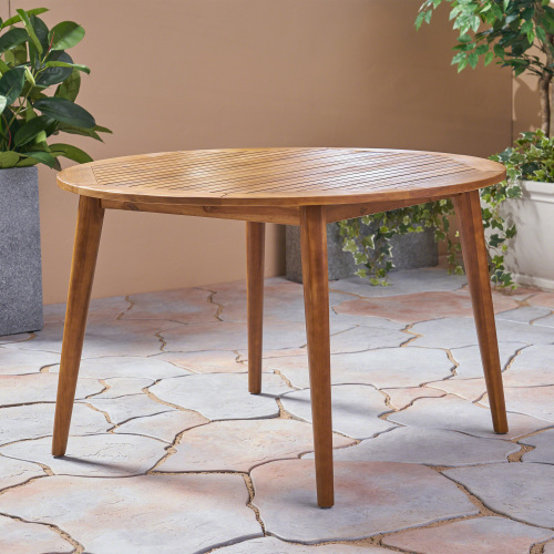 47.25" Round Acacia Wood Dining Table with Teak Finish, Modern Slatted Patio Table for Indoor & Outdoor Use (Original SKU:63119.00) - Image 5