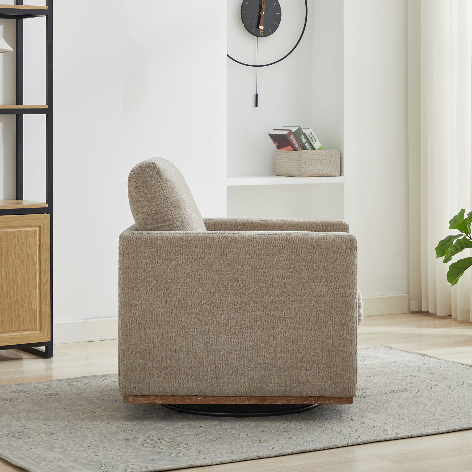 30.7"W Square Upholstered 360° Swivel Accent Chair and Comfy Single Sofa Chair with a Weathered Finished Wooden Base, Club Lounge Reading Armchair for Living Room Bedroom Apartment Nursery. Taupe - Image 5