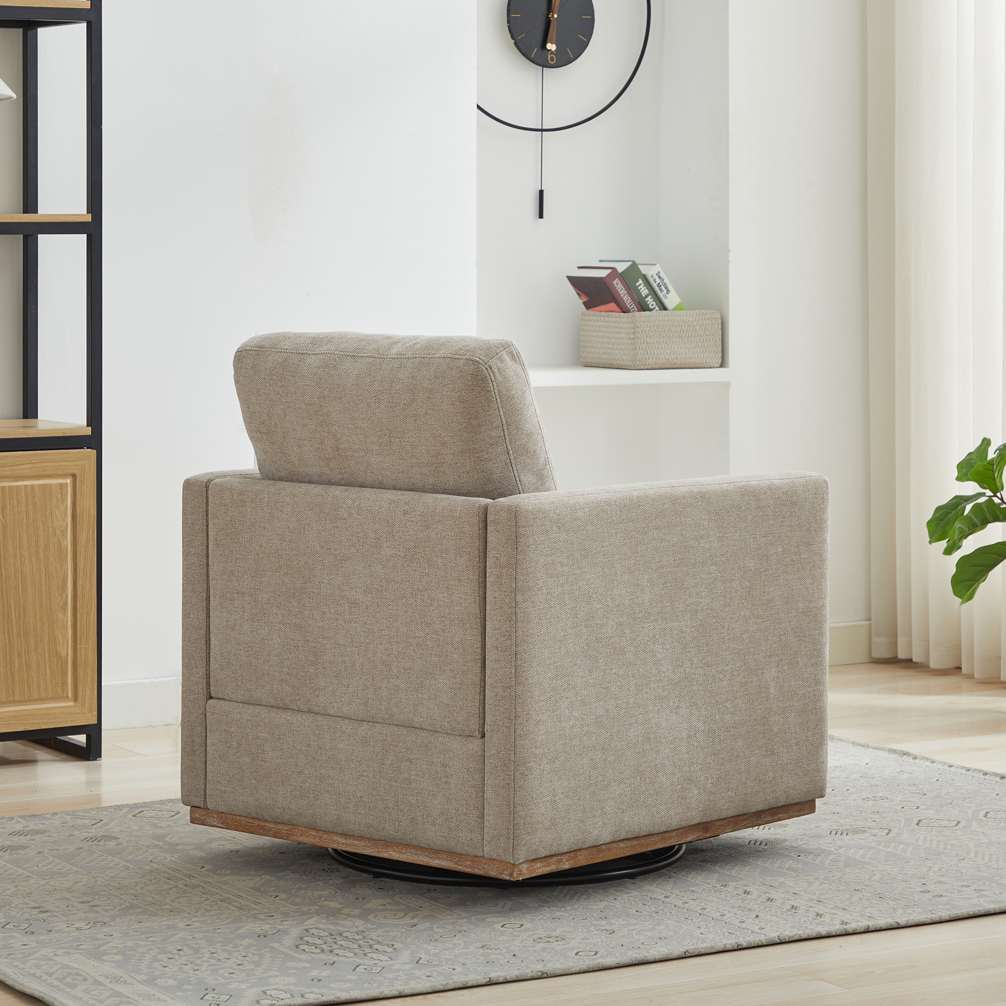 30.7"W Square Upholstered 360° Swivel Accent Chair and Comfy Single Sofa Chair with a Weathered Finished Wooden Base, Club Lounge Reading Armchair for Living Room Bedroom Apartment Nursery. Taupe - Image 6