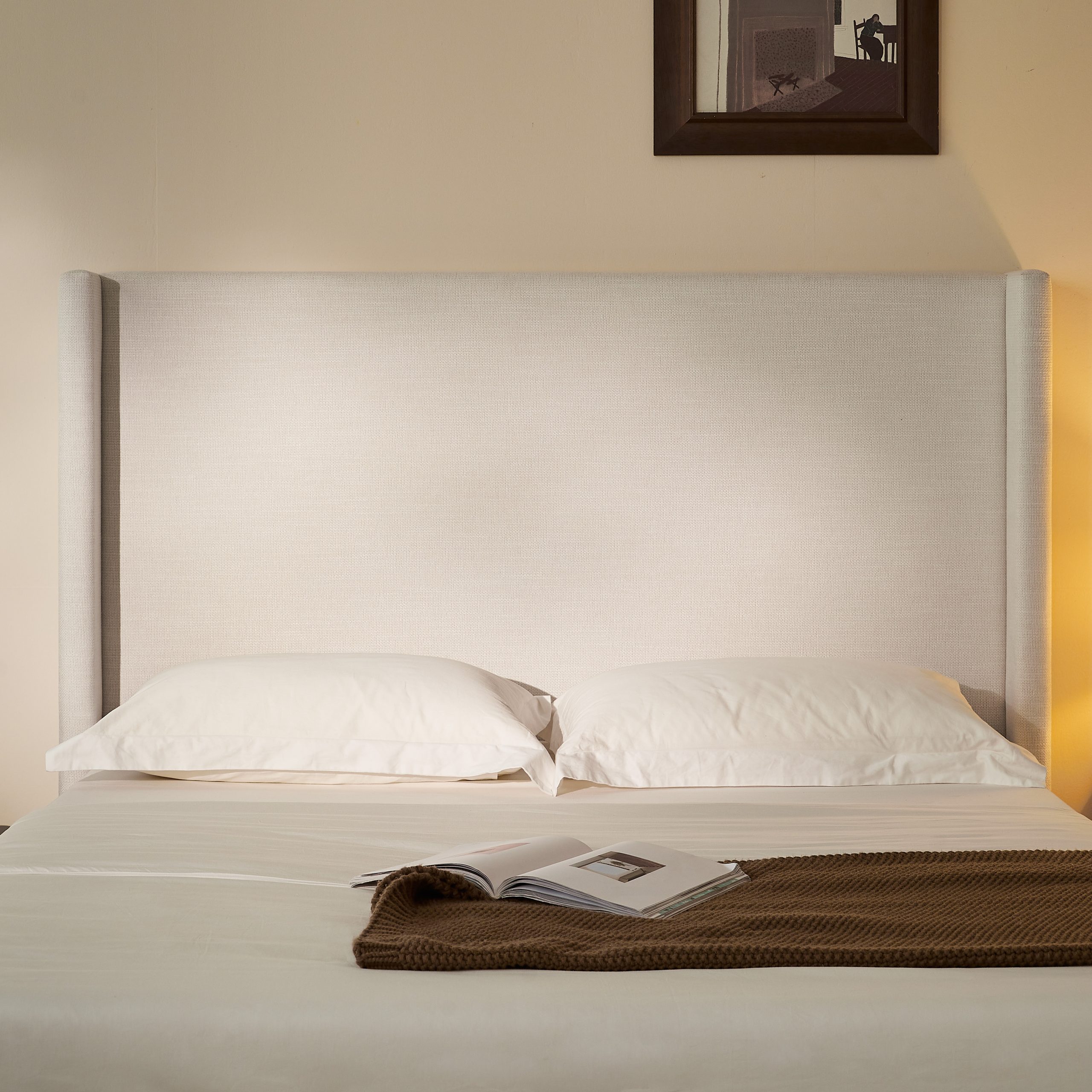 Hosford Upholstered Wingback Bed / Upholstered Wood Base Platform Bed / 52.5" High Headboard / Minimalist / Rusticity / No Box Spring Needed / Full / Textured Ivory Canvas / No Noise - Image 4