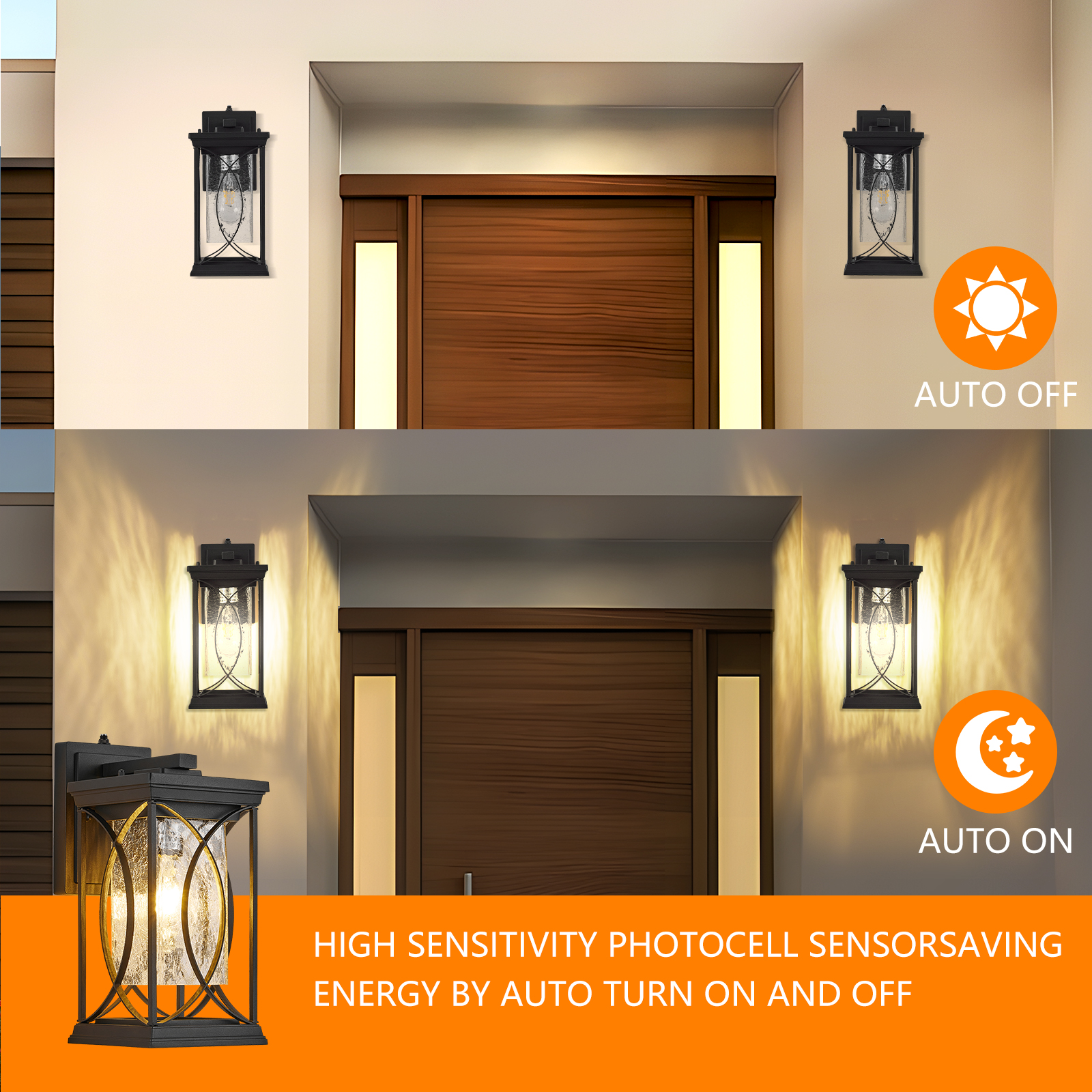Oil Rubbed Bronze Porch Light Dusk to Dawn Outdoor Wall Lantern Small Modern Exterior Light Fixture Aluminum with Crack-Like Glass IP65 Waterproof Outdoor Sconce Outside Light for House, Front Door - Image 2