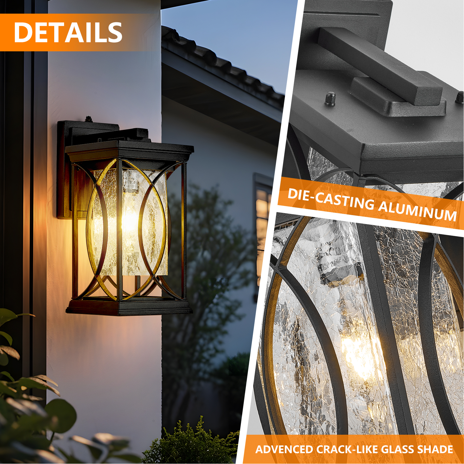 Oil Rubbed Bronze Porch Light Dusk to Dawn Outdoor Wall Lantern Small Modern Exterior Light Fixture Aluminum with Crack-Like Glass IP65 Waterproof Outdoor Sconce Outside Light for House, Front Door - Image 3