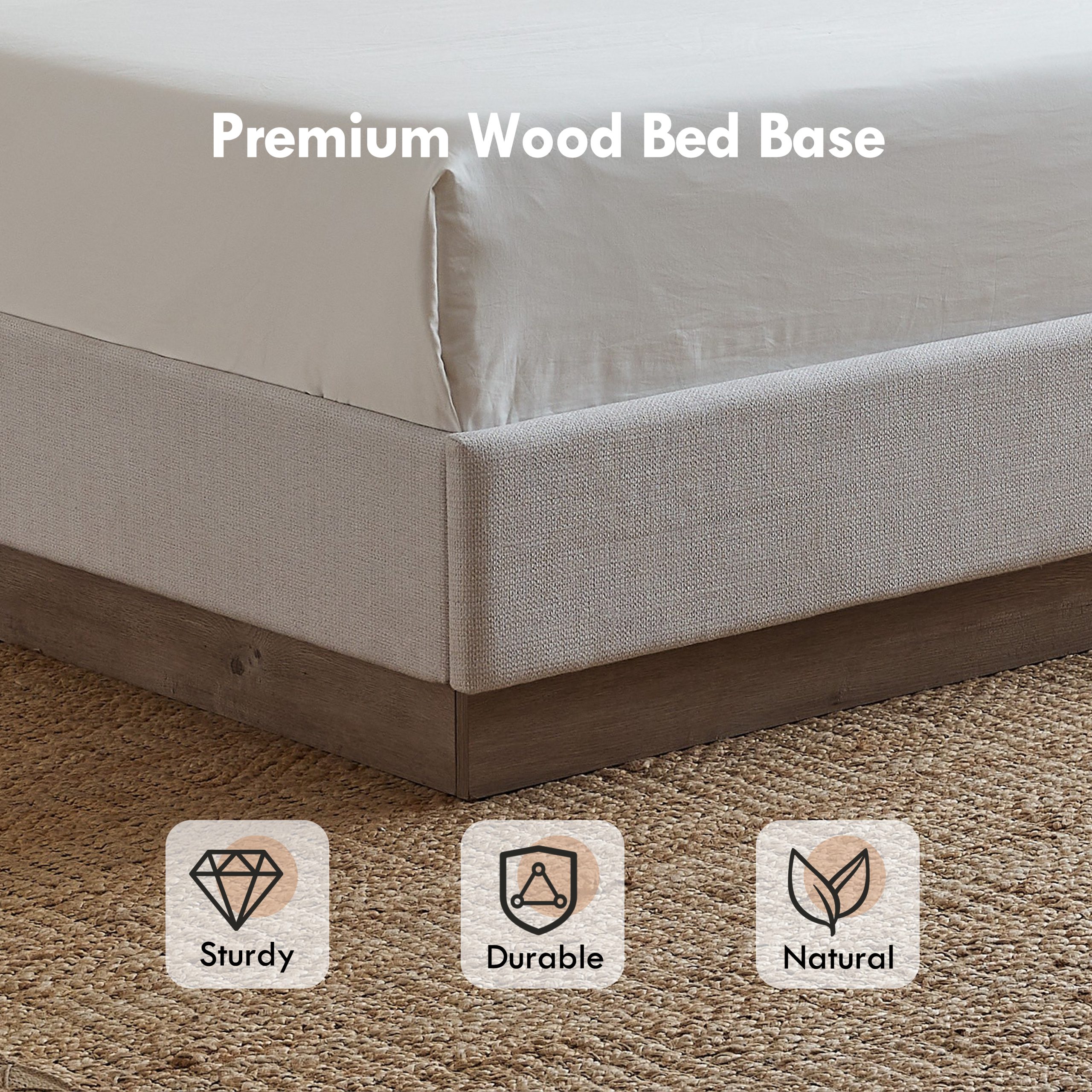 Hosford Upholstered Wingback Bed / Upholstered Wood Base Platform Bed / 52.5" High Headboard / Minimalist / Rusticity / No Box Spring Needed / Queen / Textured Ivory Canvas / No Noise - Image 6