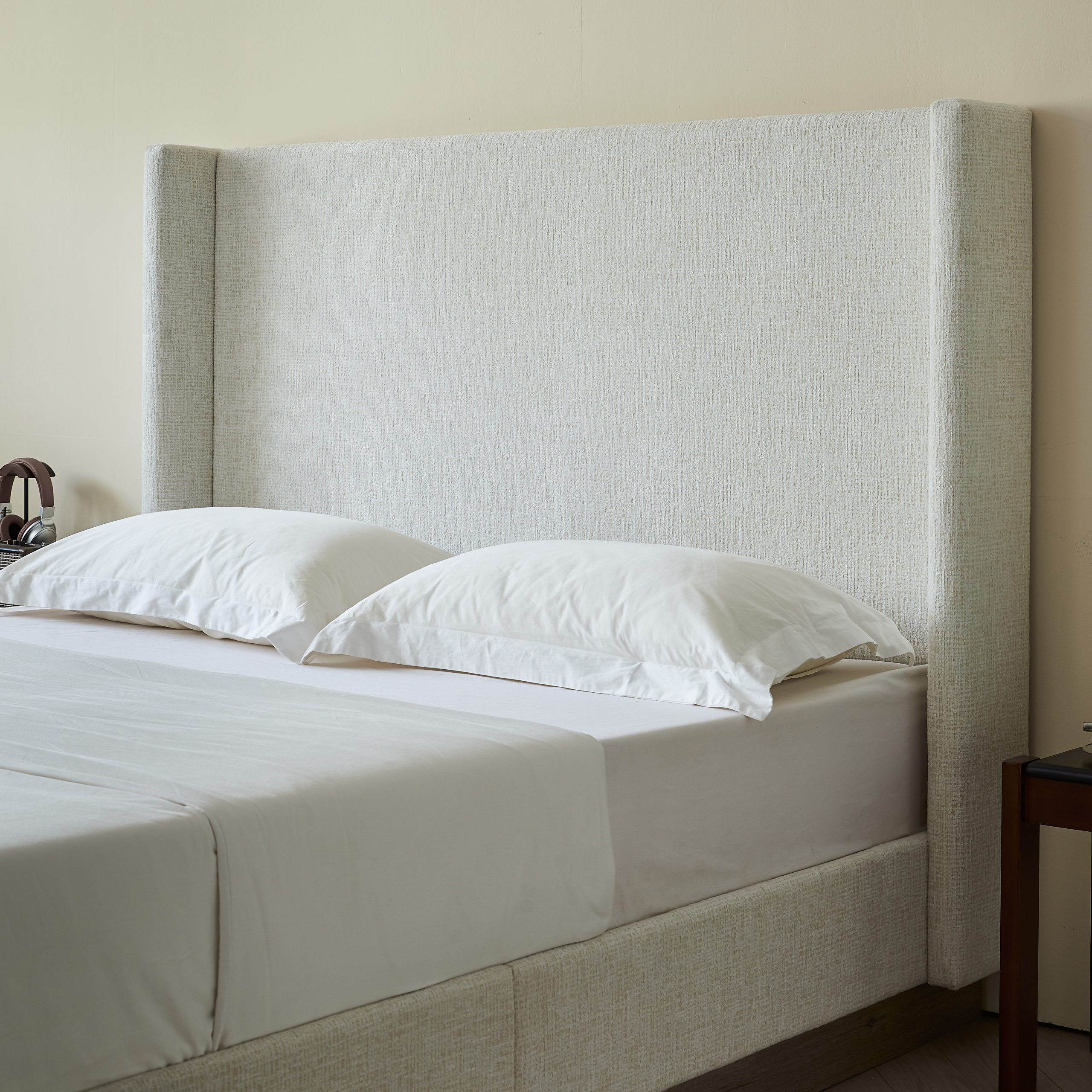 Hosford Upholstered Wingback Bed / Upholstered Wood Base Platform Bed / 52.5" High Headboard / Minimalist / Rusticity / No Box Spring Needed / California King / Oat Boucle / No Noise - Image 6