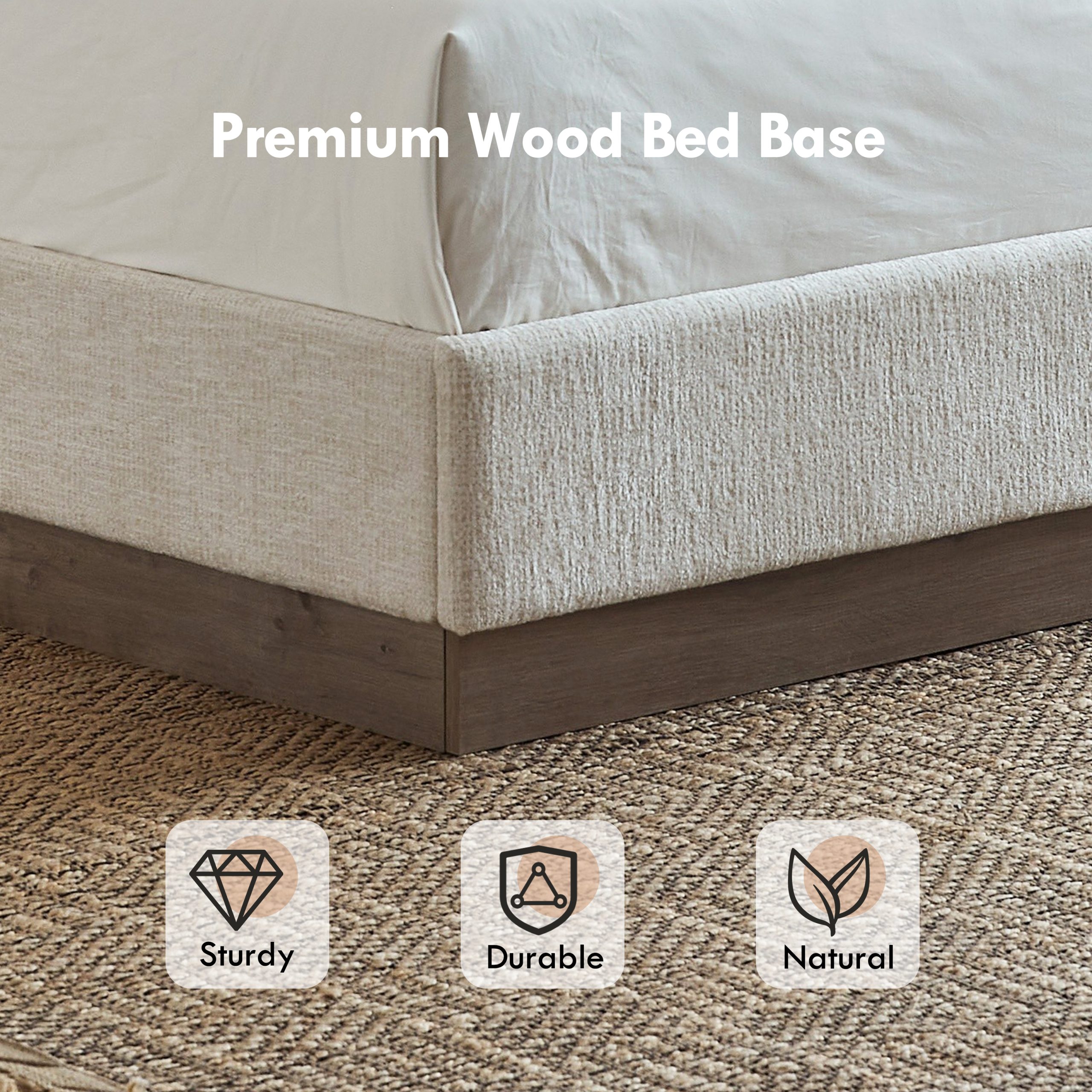 Hosford Upholstered Wingback Bed / Upholstered Wood Base Platform Bed / 52.5" High Headboard / Minimalist / Rusticity / No Box Spring Needed / Full / Oat Boucle / No Noise - Image 6