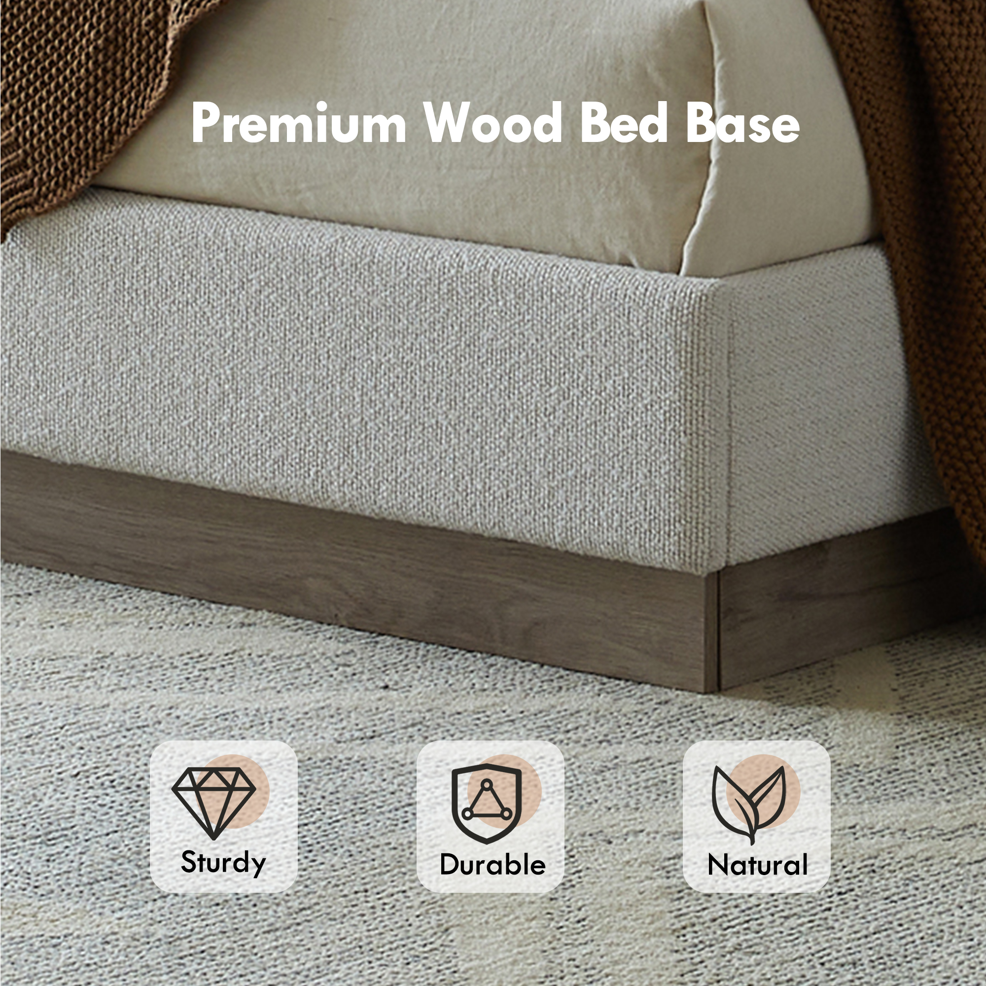 Hosford Upholstered Wingback Bed / Upholstered Wood Base Platform Bed / 52.5" High Headboard / Minimalist / Rusticity / No Box Spring Needed / Queen / Cream White Boucle / No Noise - Image 6