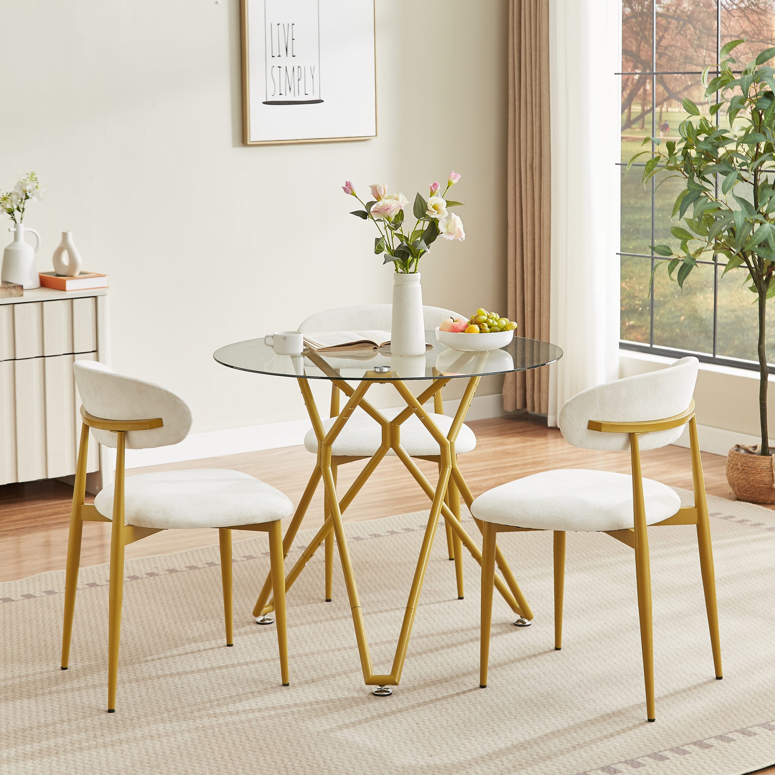 35.4-inch round tempered glass dining table, suitable for 1-4 people, space-saving small kitchen dining table, equipped with sturdy metal table legs, suitable for dining room, living room,Gold - Image 2