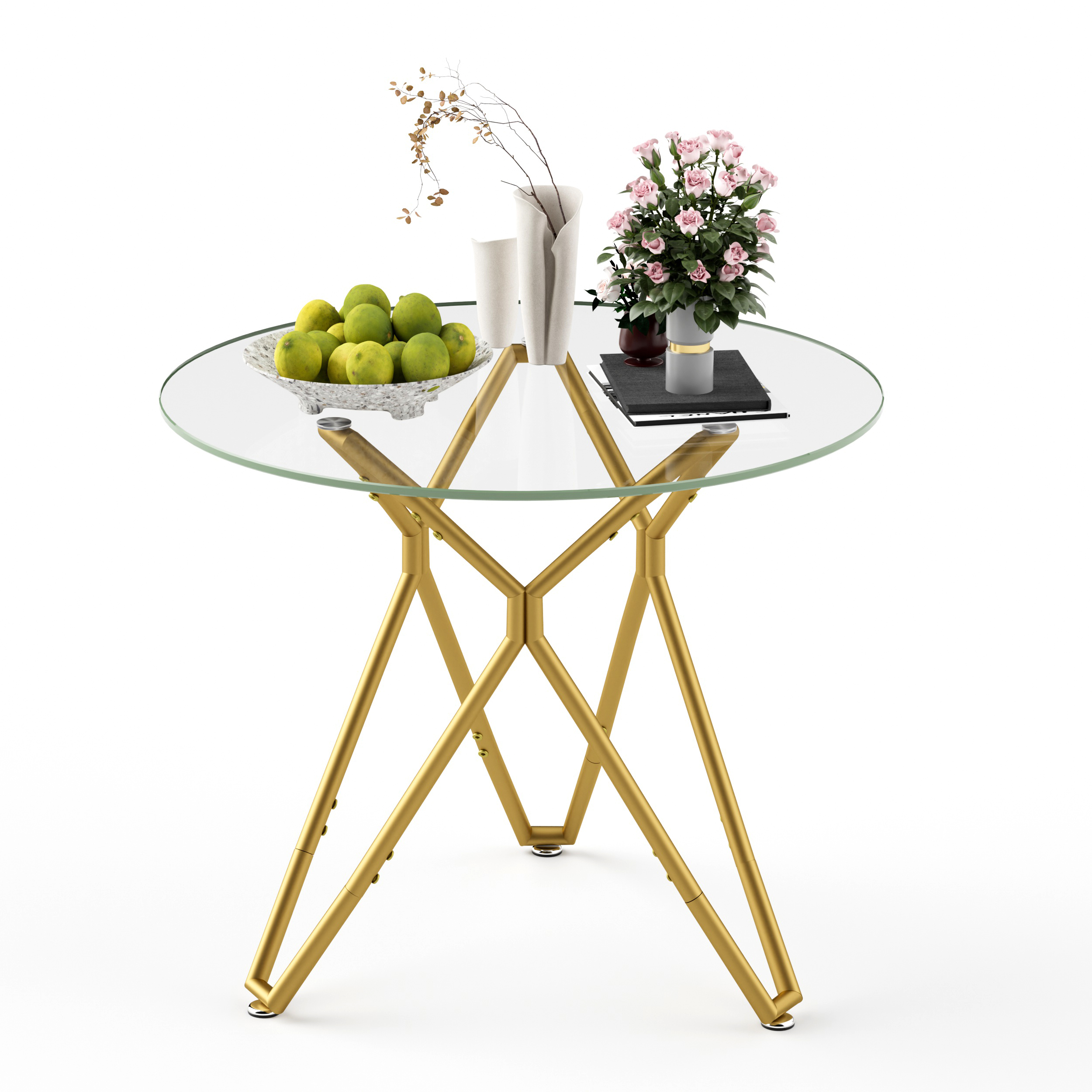 35.4-inch round tempered glass dining table, suitable for 1-4 people, space-saving small kitchen dining table, equipped with sturdy metal table legs, suitable for dining room, living room,Gold - Image 3