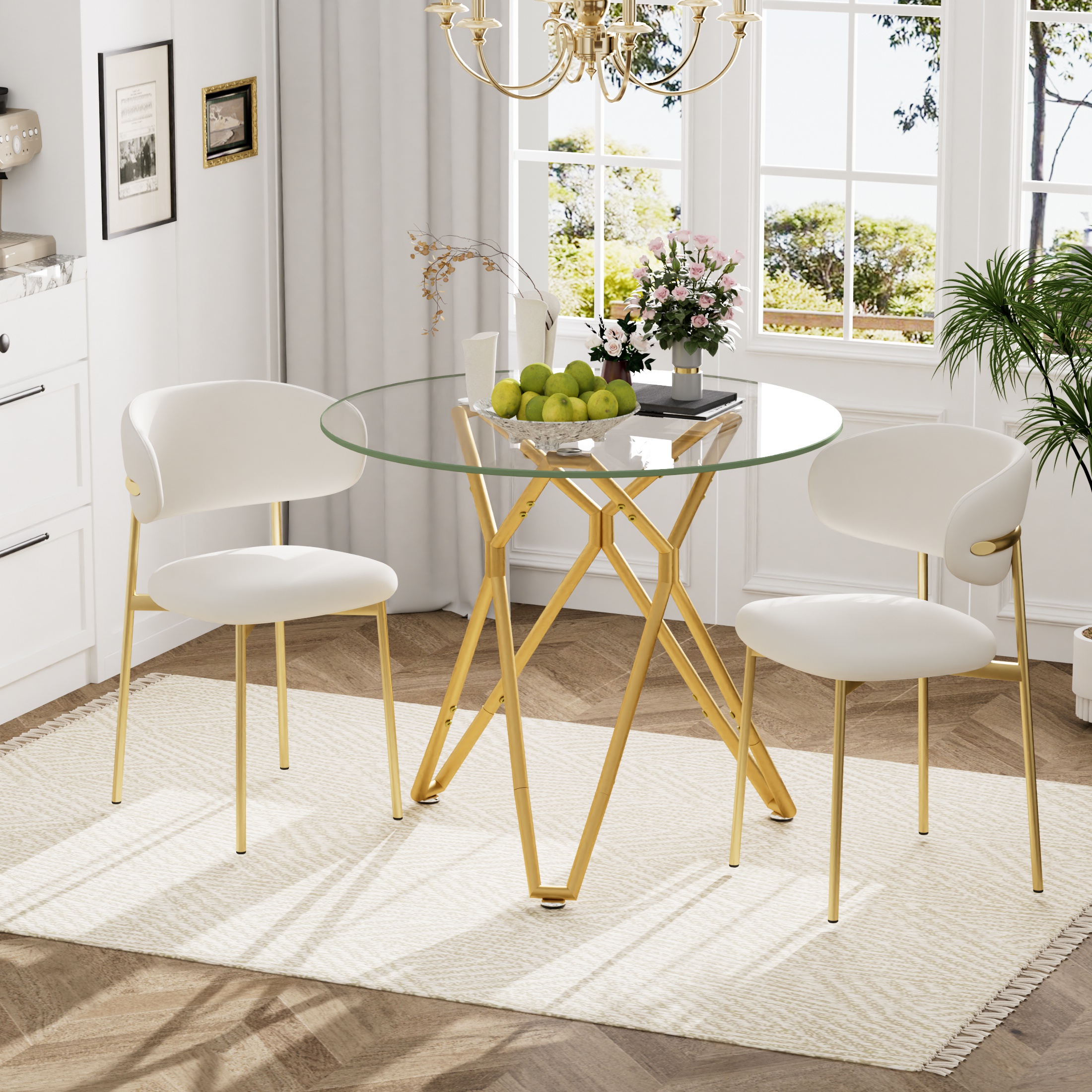 35.4-inch round tempered glass dining table, suitable for 1-4 people, space-saving small kitchen dining table, equipped with sturdy metal table legs, suitable for dining room, living room,Gold - Image 4