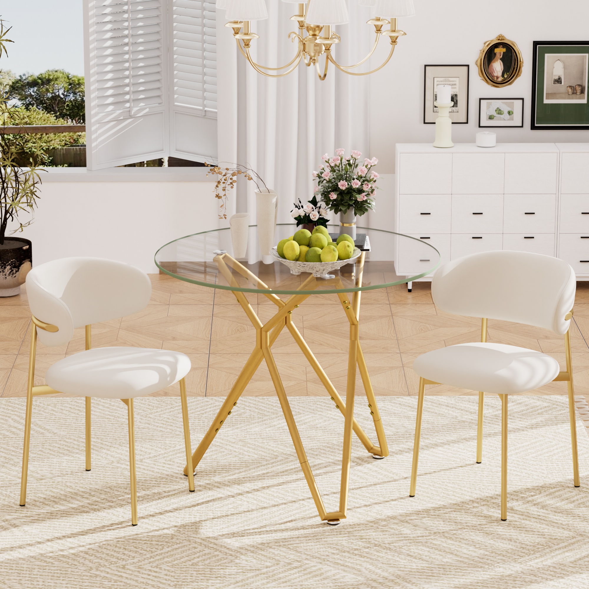 35.4-inch round tempered glass dining table, suitable for 1-4 people, space-saving small kitchen dining table, equipped with sturdy metal table legs, suitable for dining room, living room,Gold - Image 5