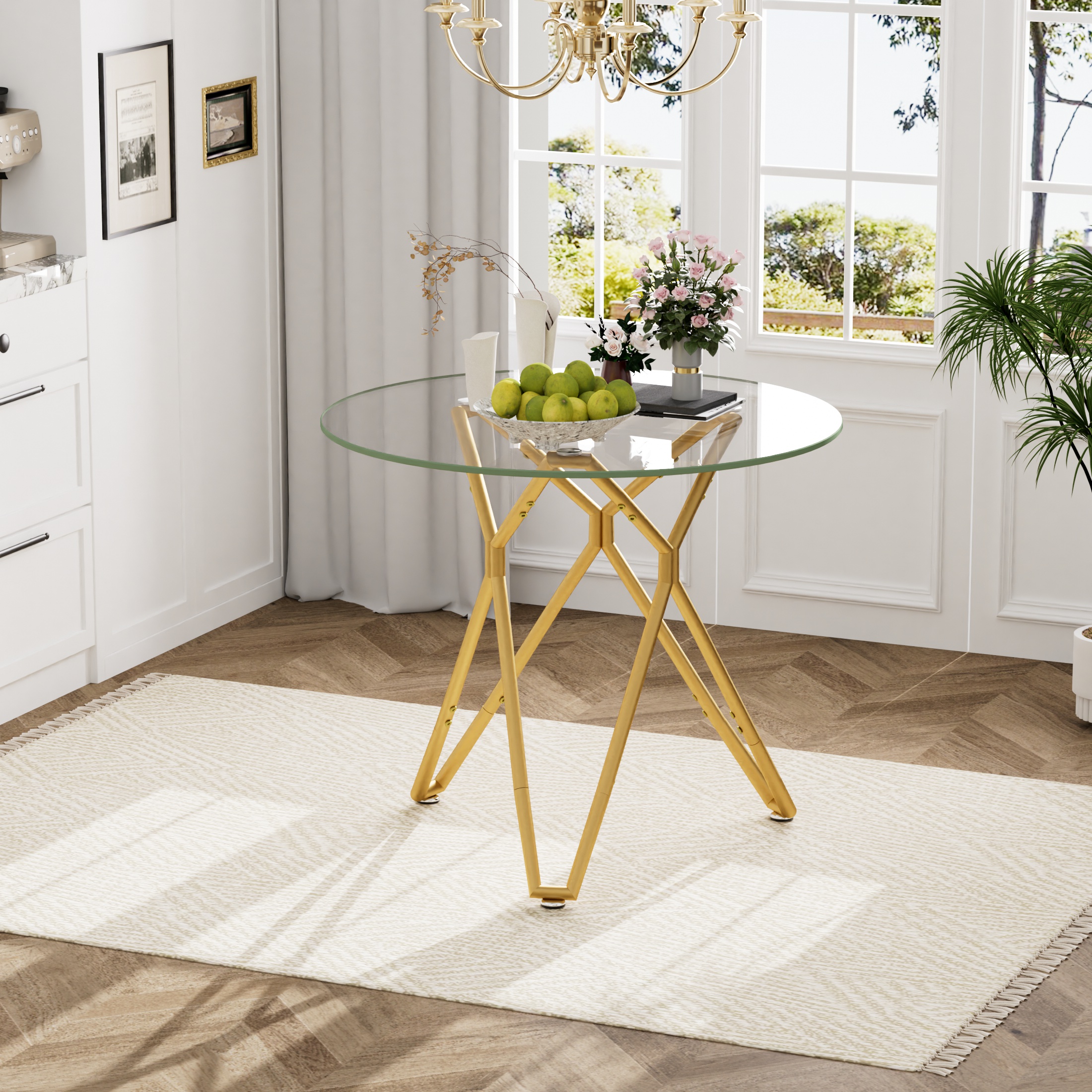 35.4-inch round tempered glass dining table, suitable for 1-4 people, space-saving small kitchen dining table, equipped with sturdy metal table legs, suitable for dining room, living room,Gold - Image 6