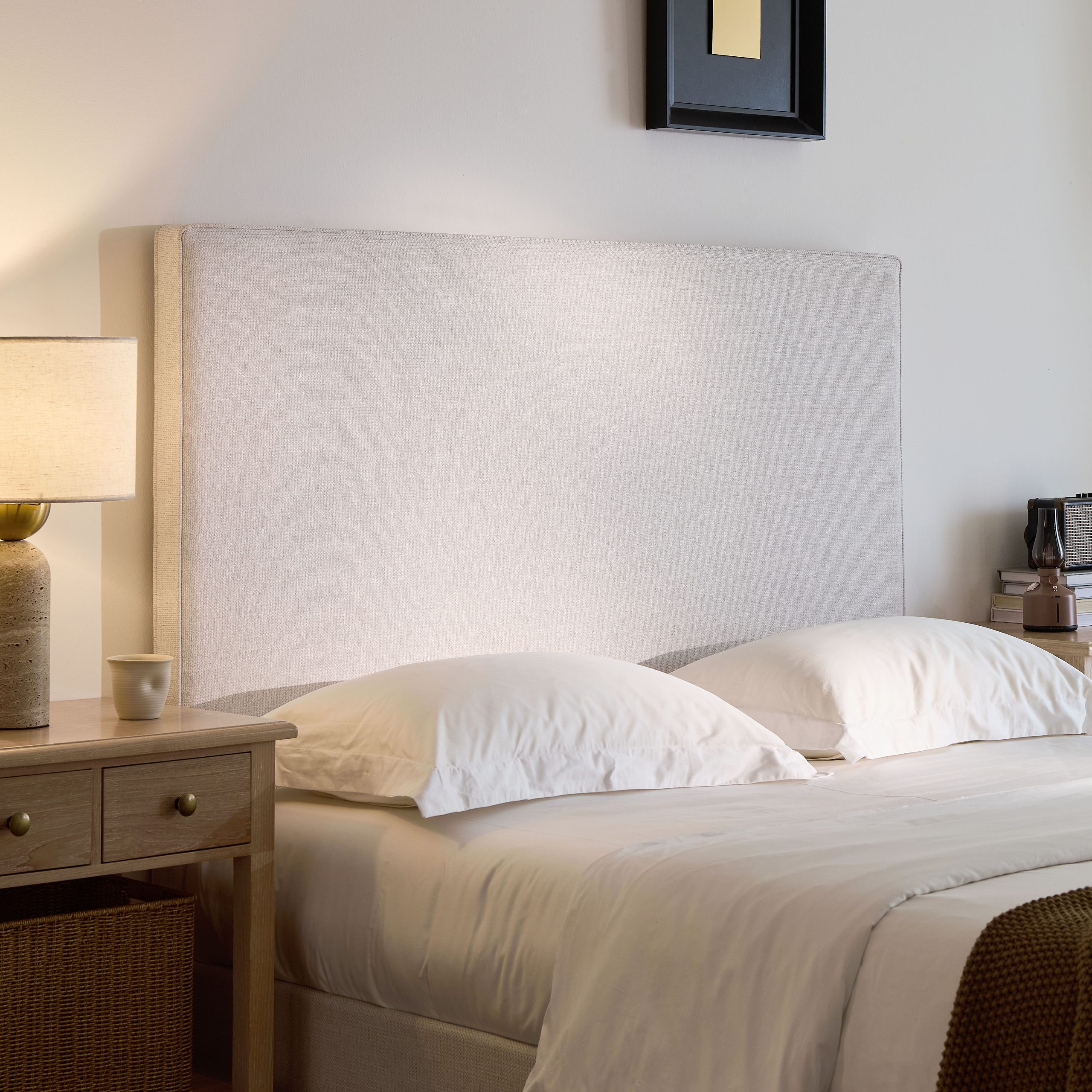 Lucas Tall Headboard Upholstered Bed / 52" High Headboard / Elegant Simplicity / No Box Spring Needed / Easy Assembly / Queen / Textured Ivory Canvas - Image 3