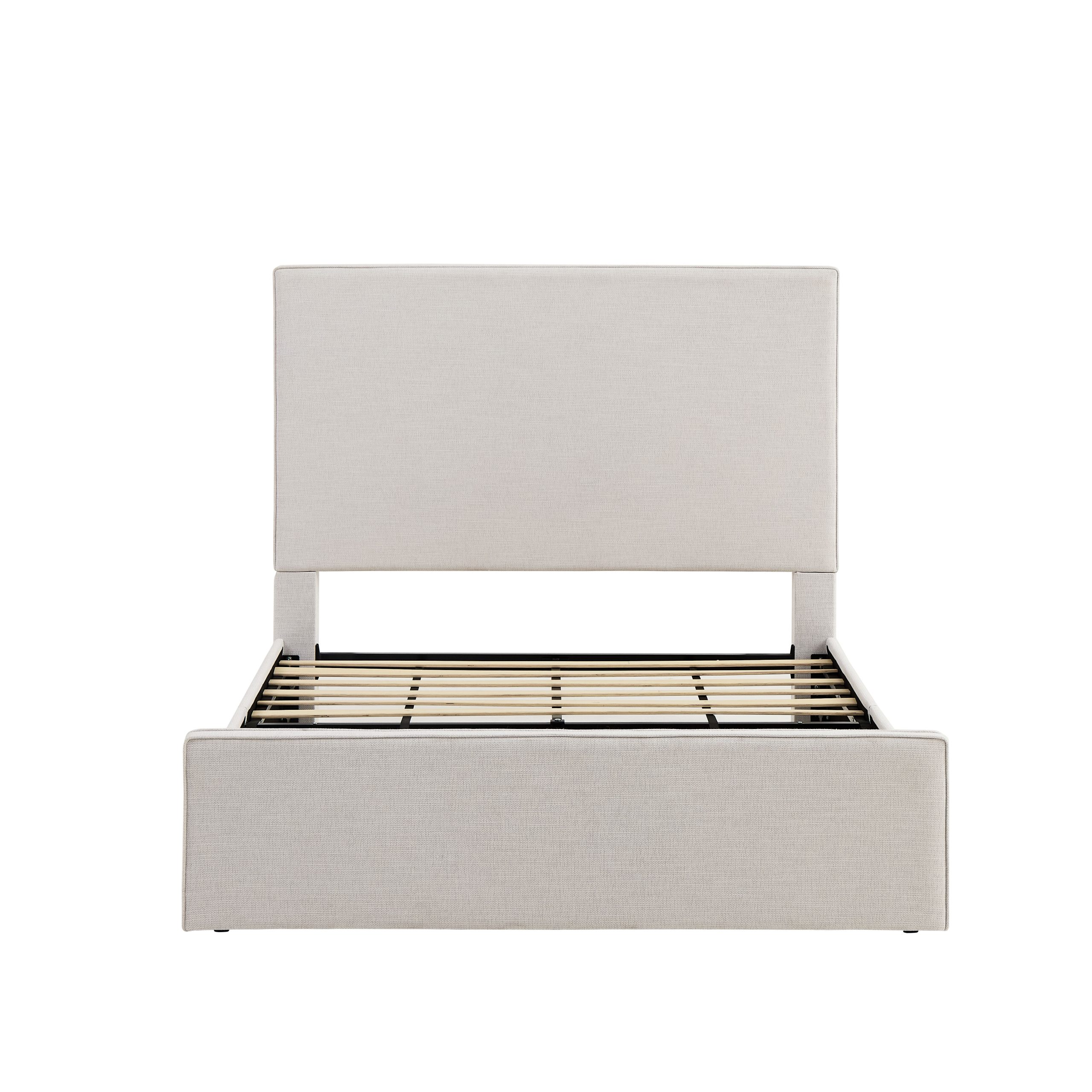 Lucas Tall Headboard Upholstered Bed / 52" High Headboard / Elegant Simplicity / No Box Spring Needed / Easy Assembly / Queen / Textured Ivory Canvas - Image 5
