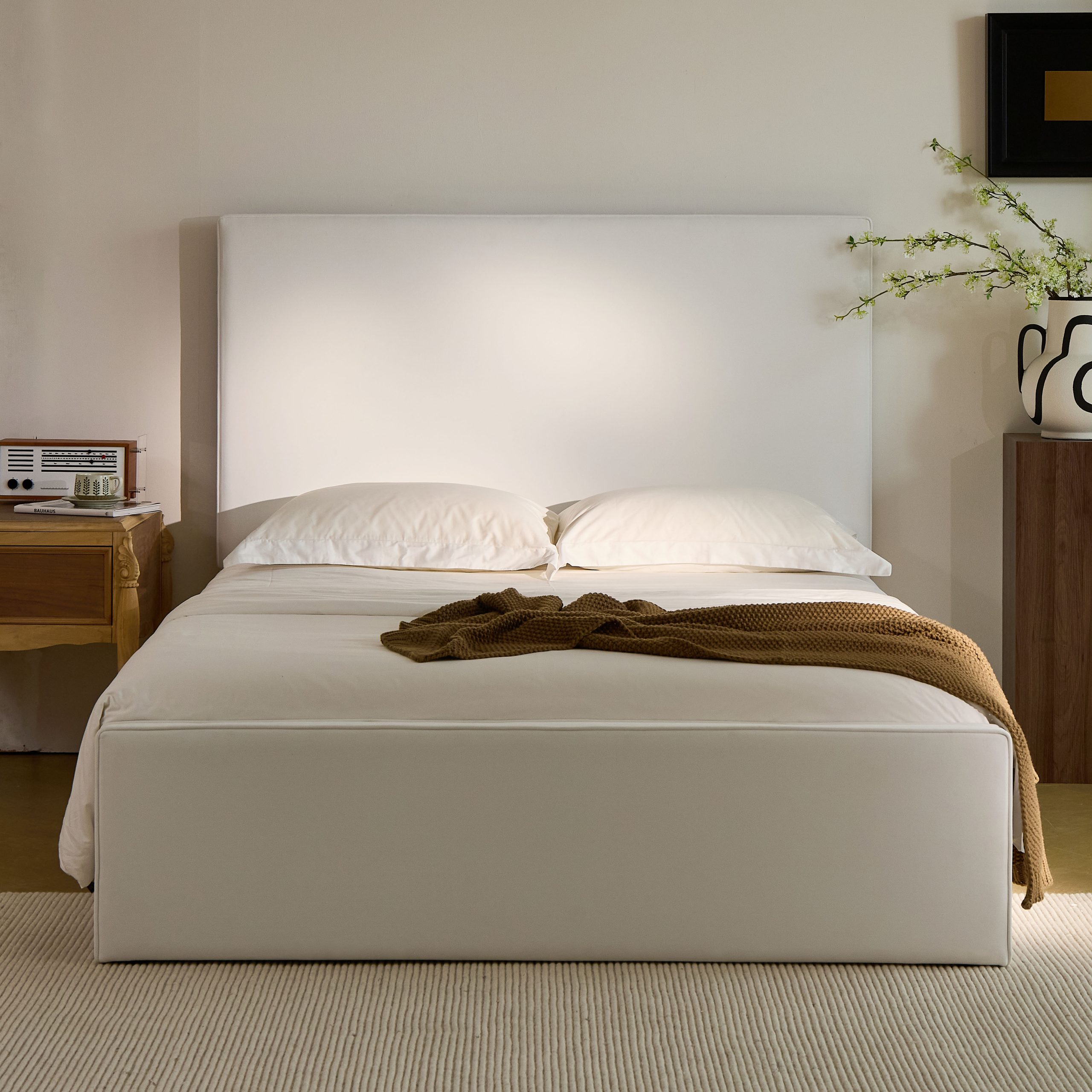 Lucas Tall Headboard Upholstered Bed / 52" High Headboard / Elegant Simplicity / No Box Spring Needed / Easy Assembly / King / Coconut Micro Suede - Image 1