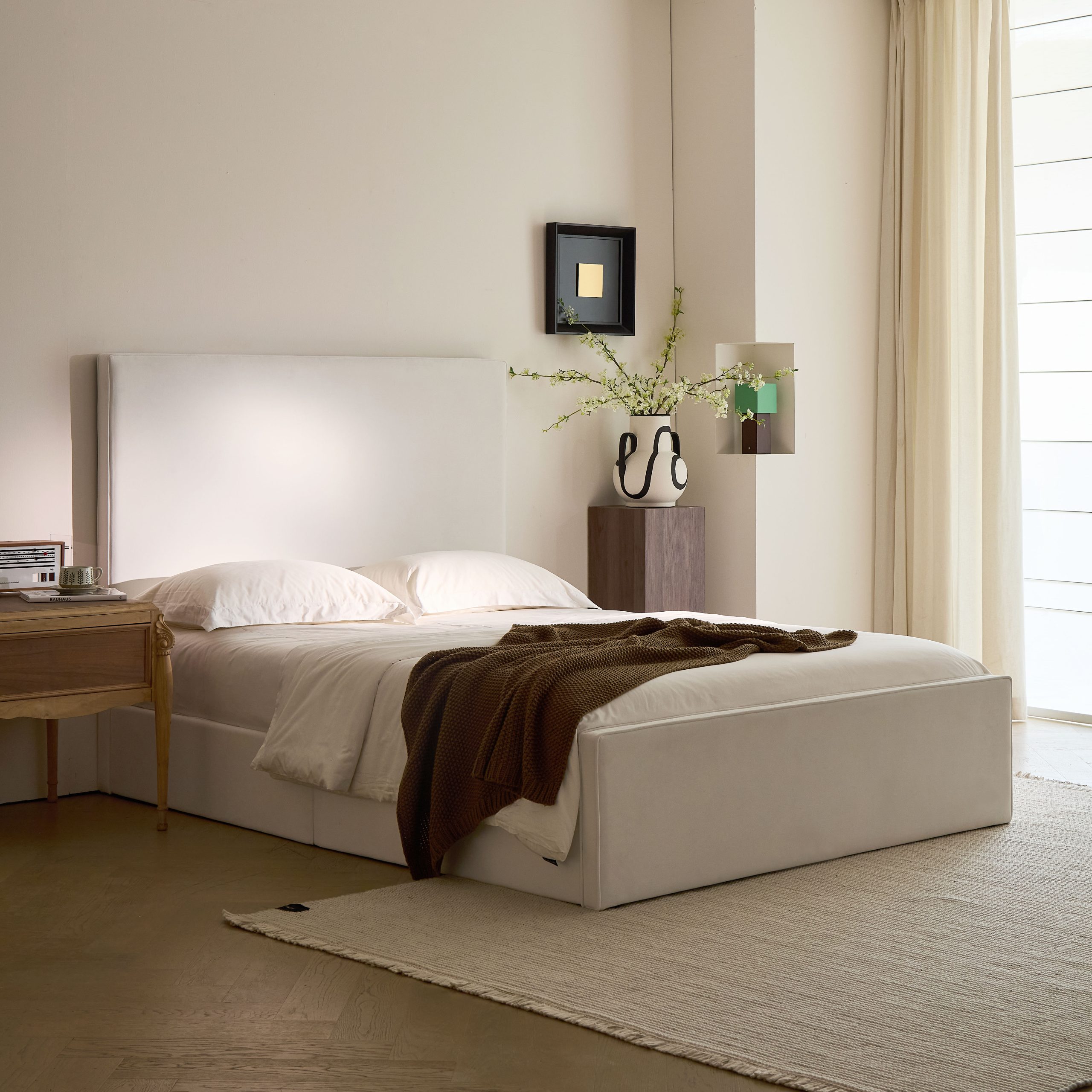 Lucas Tall Headboard Upholstered Bed / 52" High Headboard / Elegant Simplicity / No Box Spring Needed / Easy Assembly / King / Coconut Micro Suede - Image 2