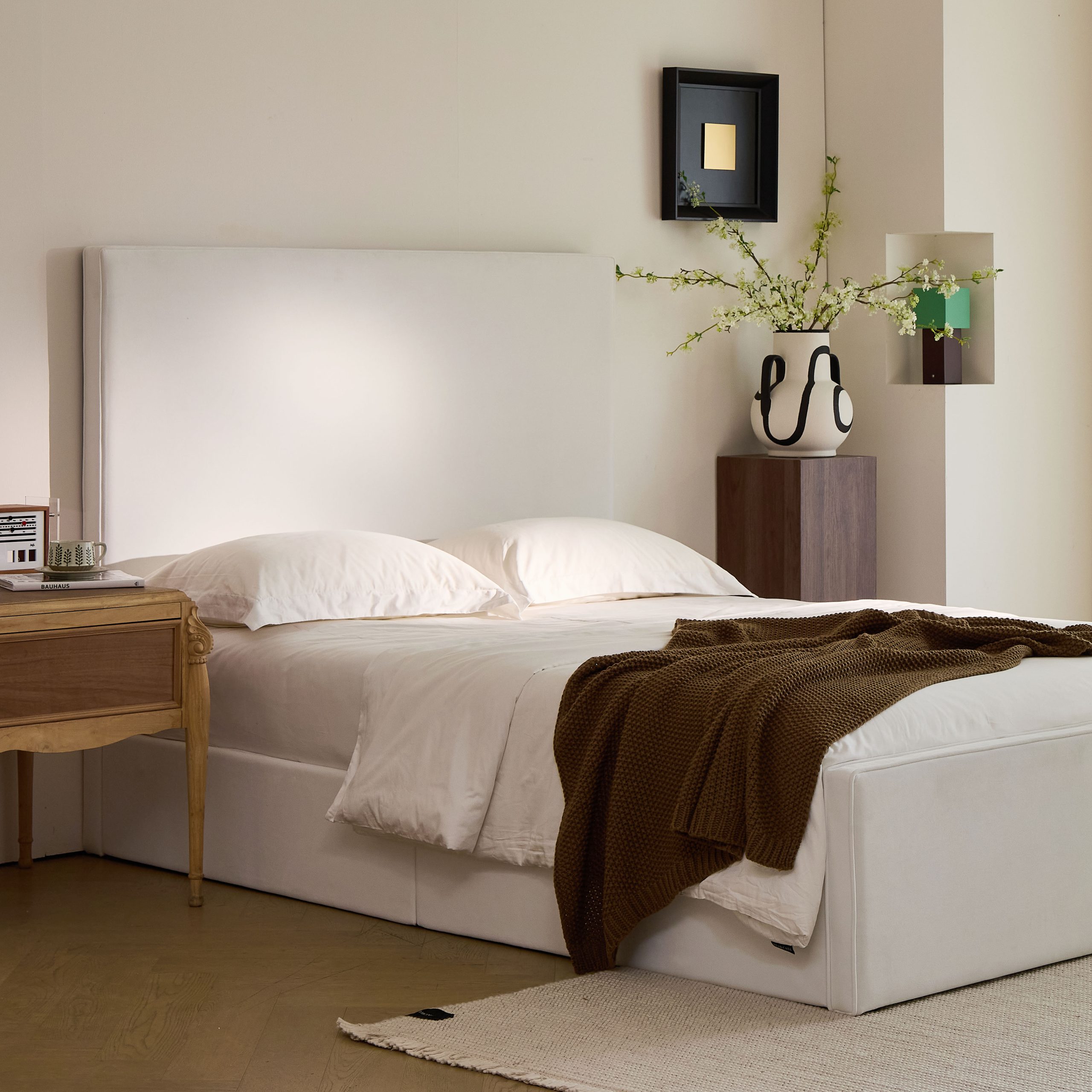 Lucas Tall Headboard Upholstered Bed / 52" High Headboard / Elegant Simplicity / No Box Spring Needed / Easy Assembly / King / Coconut Micro Suede - Image 3