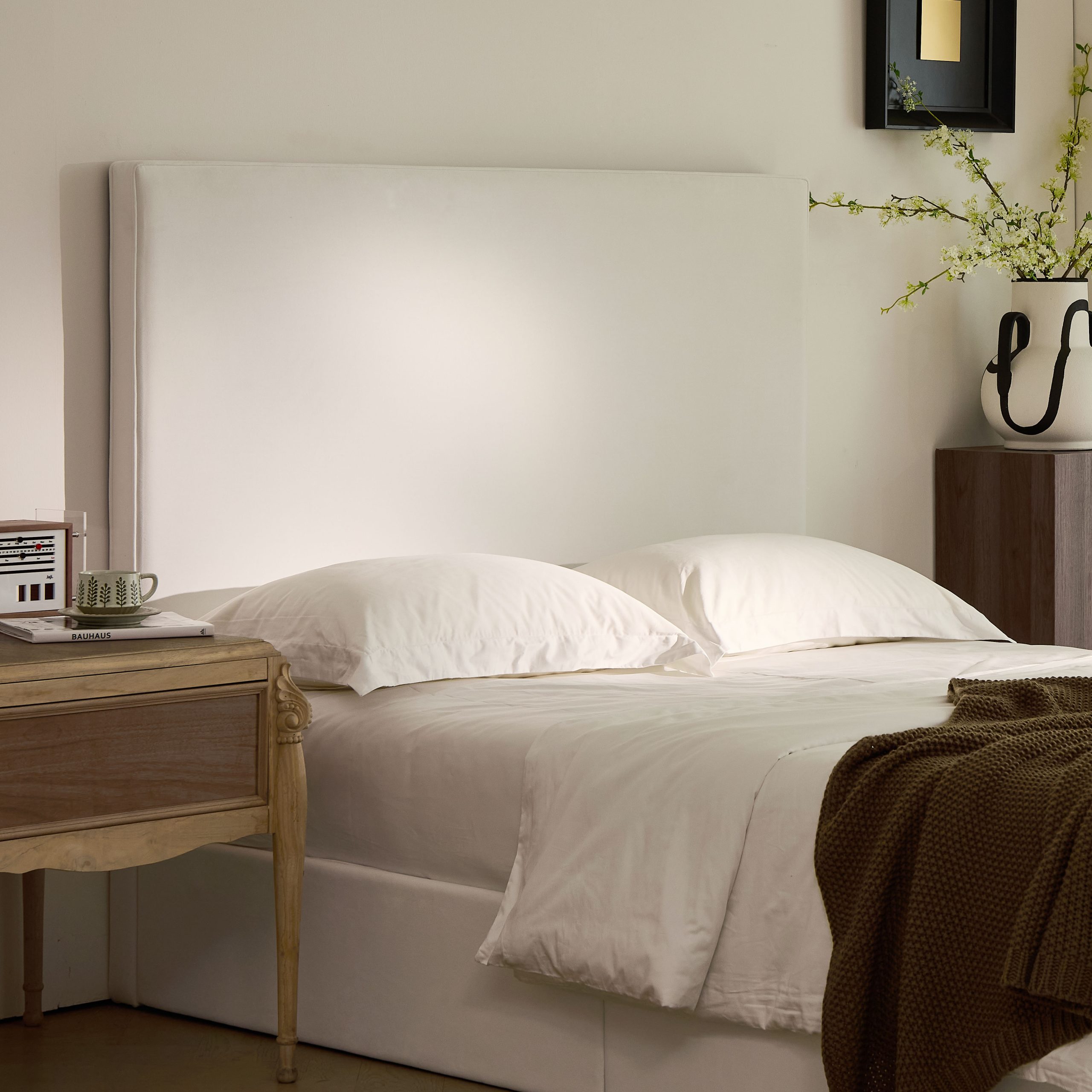 Lucas Tall Headboard Upholstered Bed / 52" High Headboard / Elegant Simplicity / No Box Spring Needed / Easy Assembly / King / Coconut Micro Suede - Image 4