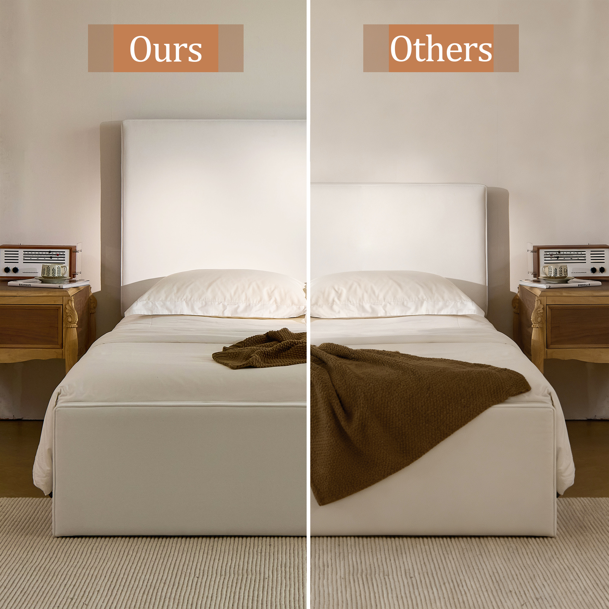Lucas Tall Headboard Upholstered Bed / 52" High Headboard / Elegant Simplicity / No Box Spring Needed / Easy Assembly / King / Coconut Micro Suede - Image 6