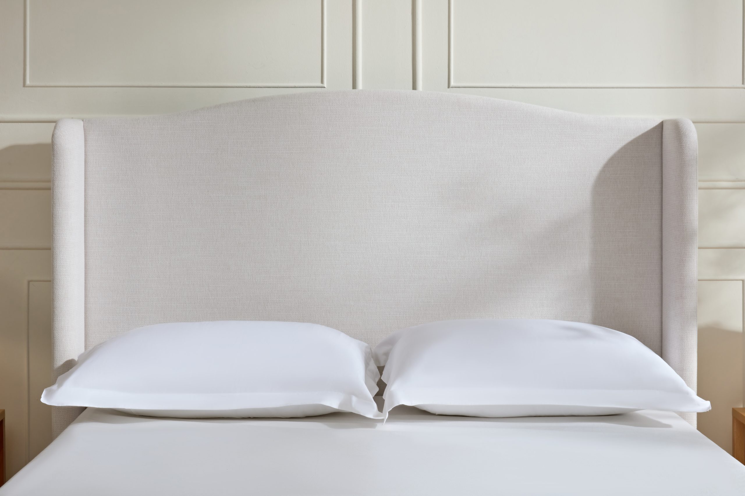 Hannah Upholstered Wingback Bed Size Queen / Tall 54" Headboard Upholstered Queen Bed / Premium Textured Canvas Chenille Look Ivory / Minimalist Designs / No Box Spring Needed / Easy Assembly / Queen - Image 4