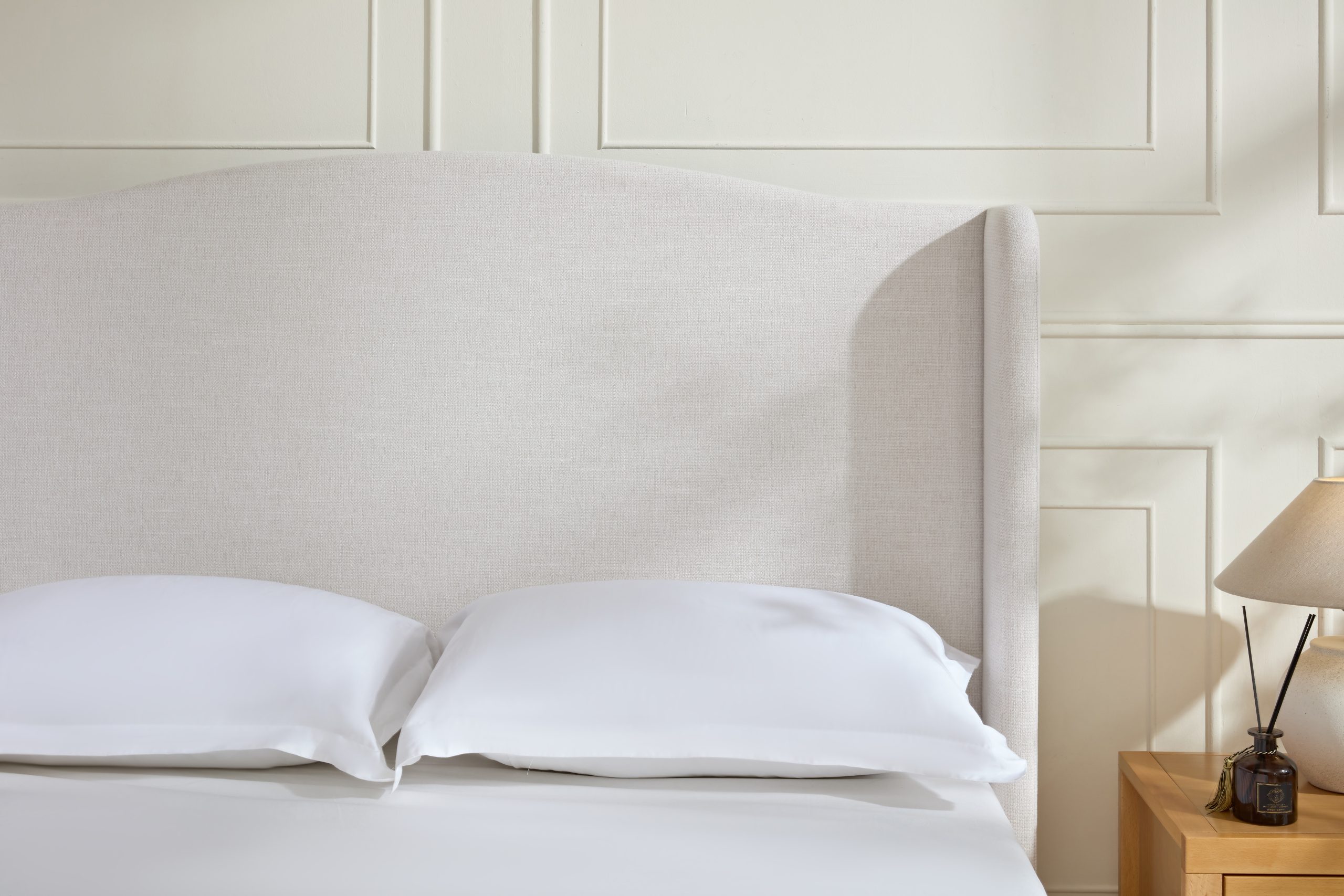 Hannah Upholstered Wingback Bed Size Queen / Tall 54" Headboard Upholstered Queen Bed / Premium Textured Canvas Chenille Look Ivory / Minimalist Designs / No Box Spring Needed / Easy Assembly / Queen - Image 5