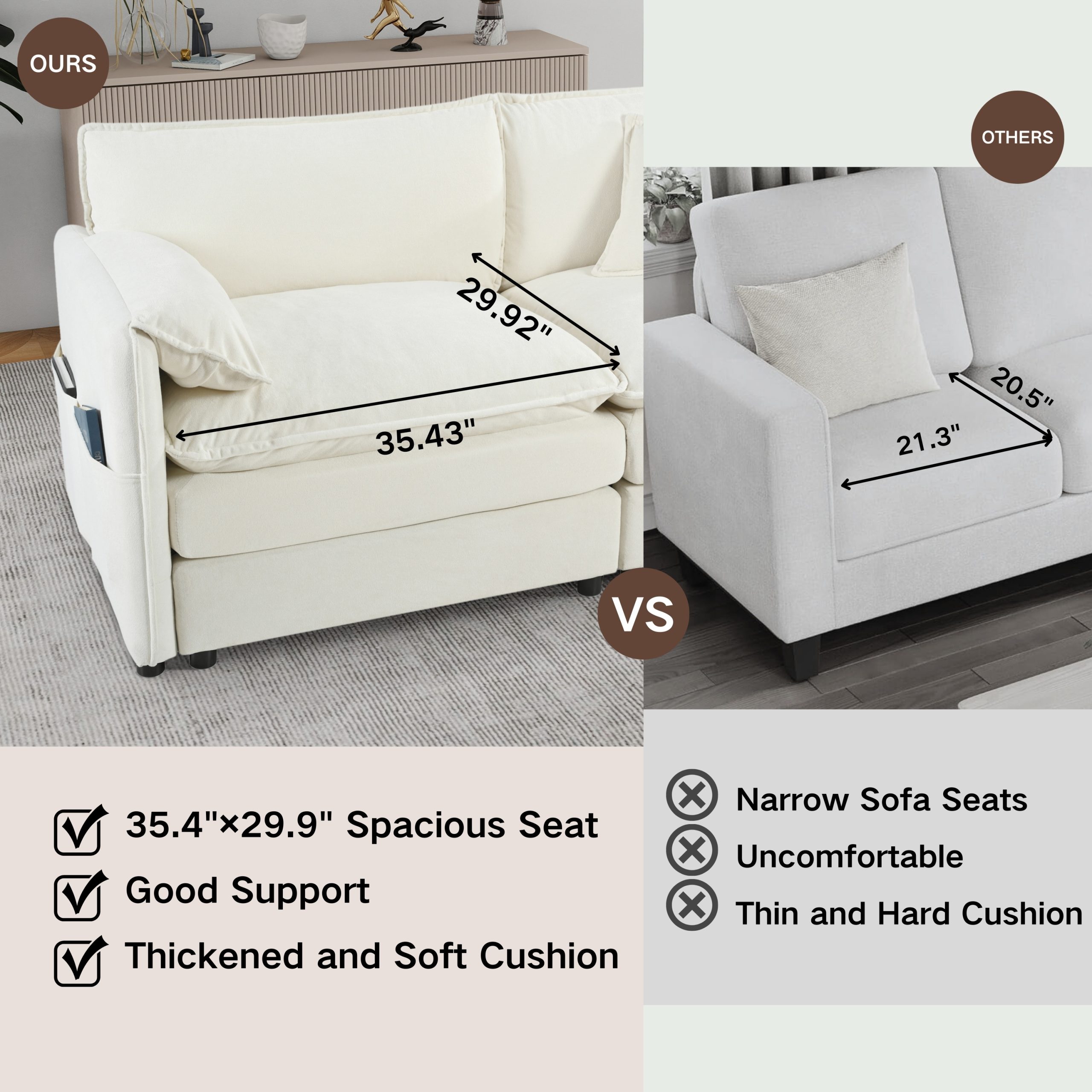Oversized 57.48" Recliner Chair with Movable Ottoman - Soft Chenille Upholstered Indoor Lounge Chair for Living Room or Bedroom,DIY Combination,Beige - Image 6