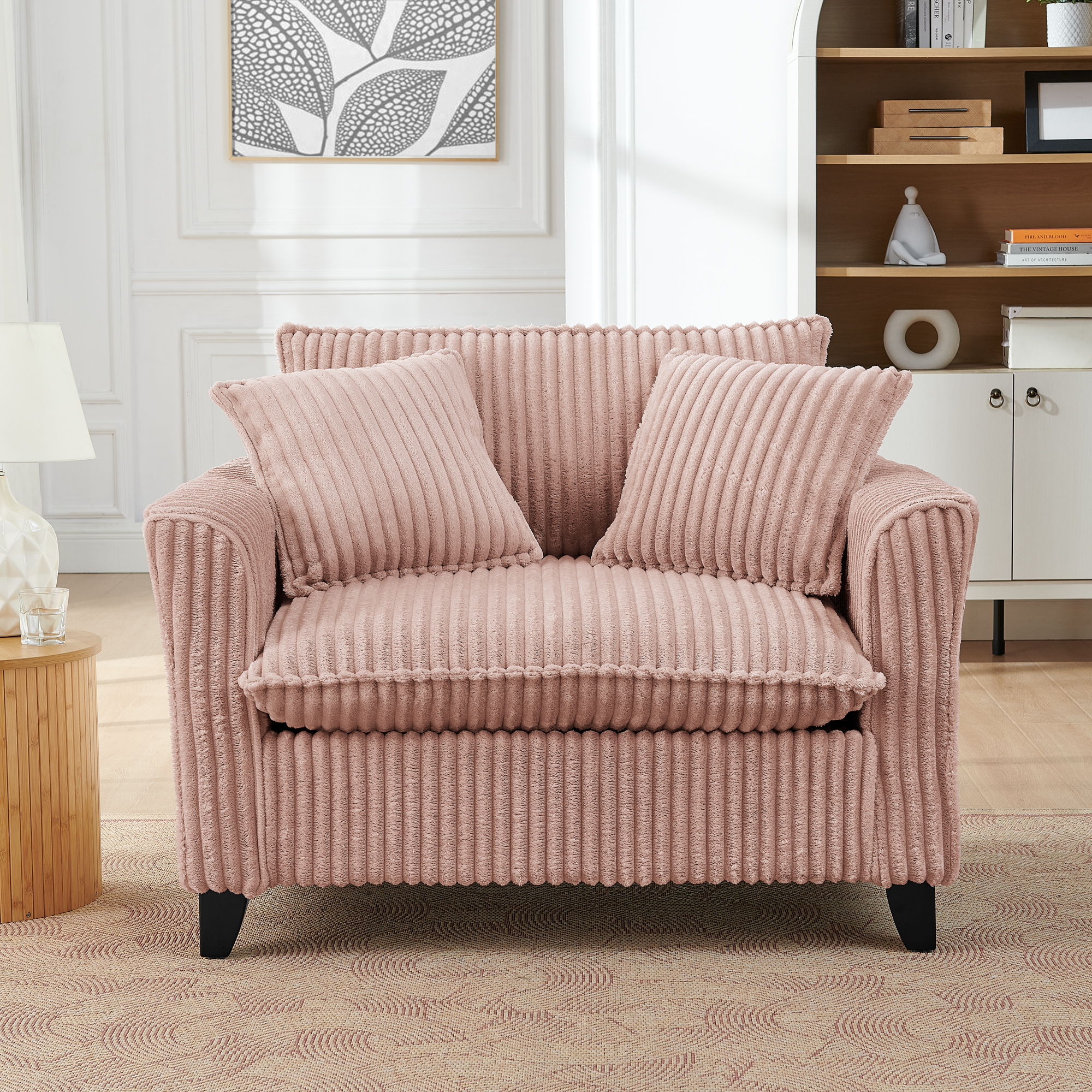Lazy sofa chair, comfortable single-person sofa chair, with a backrest and soft seat cushion, having armrests on both sides, suitable for living room and bedroom - Pink - Image 2