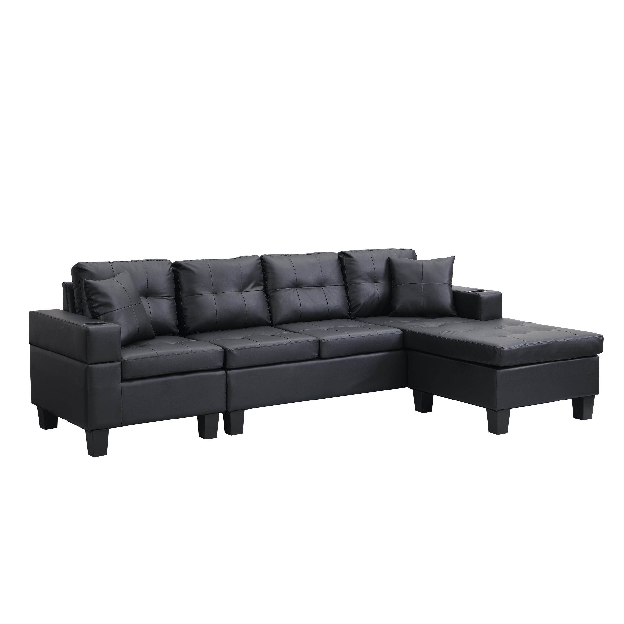 Sectional Sofa Set for Living Room with L Shape Chaise Lounge ,cup holder and Left or Right Hand Chaise Modern 4 Seat (BLACK) - Image 3