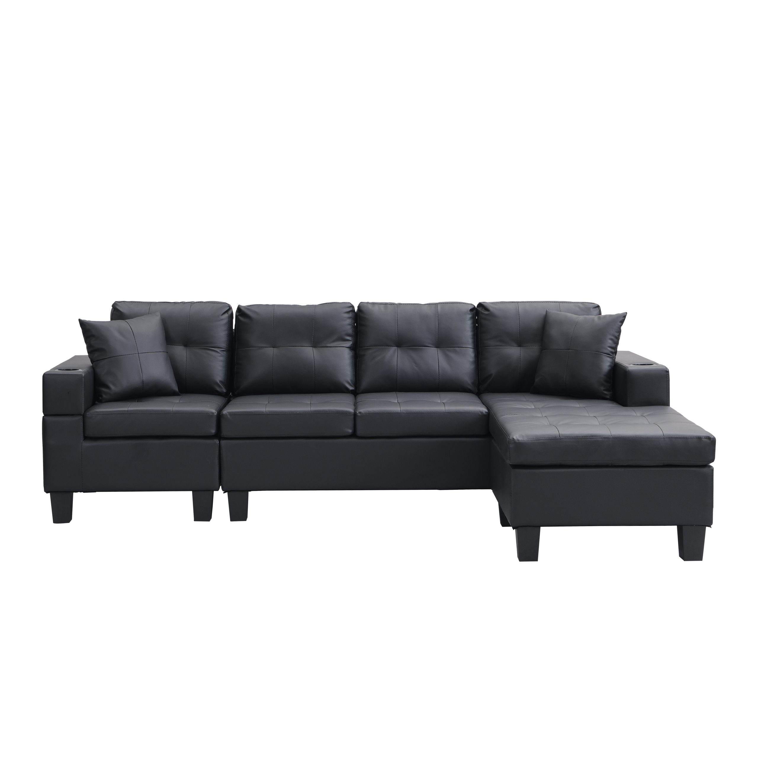 Sectional Sofa Set for Living Room with L Shape Chaise Lounge ,cup holder and Left or Right Hand Chaise Modern 4 Seat (BLACK) - Image 4