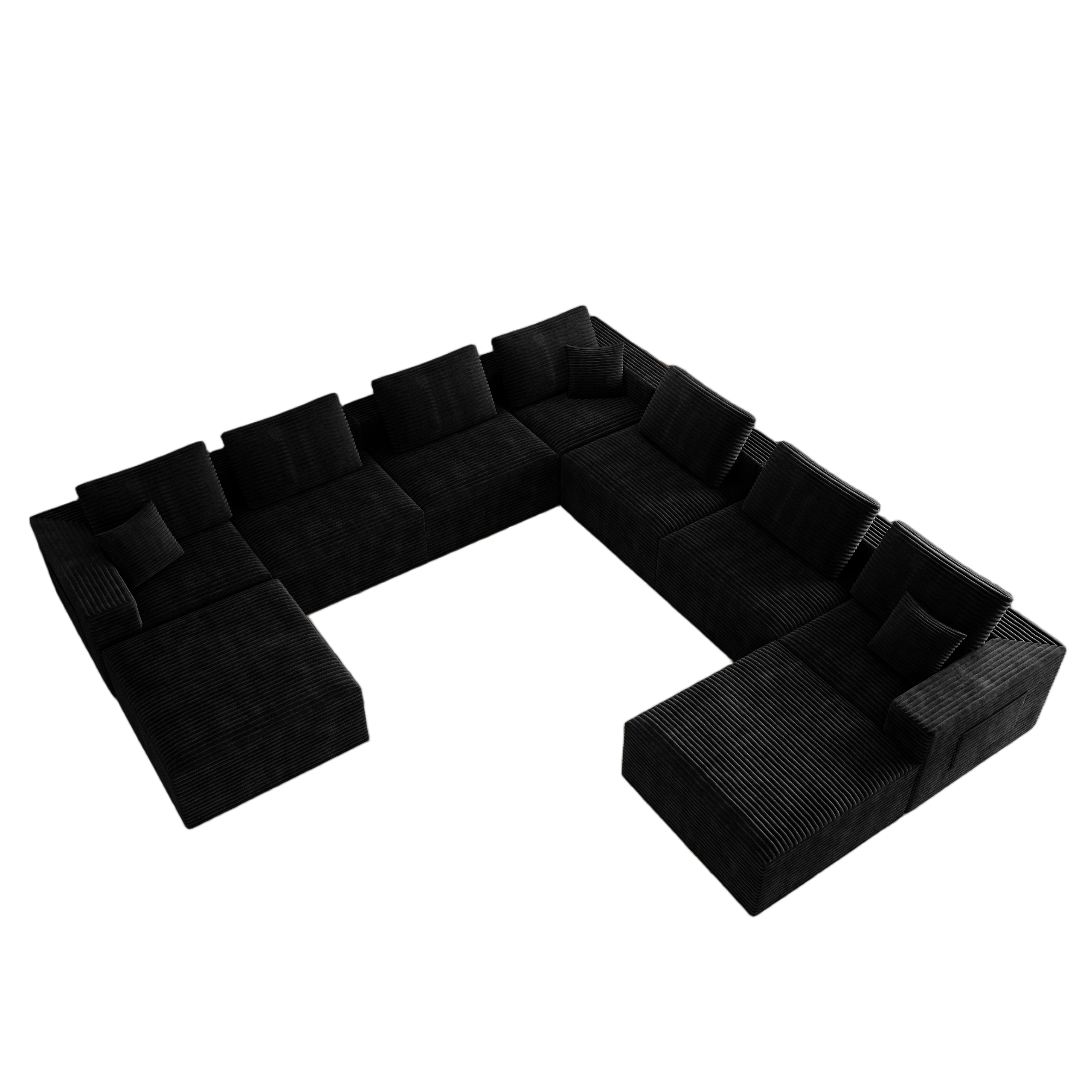 141.73*141.73"Modular sectional sofa seat,Upholstered compressed couch for living room,Bedroom,Apartment,No assembly required,9 PC free combination,Plush corduroy fabric,BLACK - Image 5