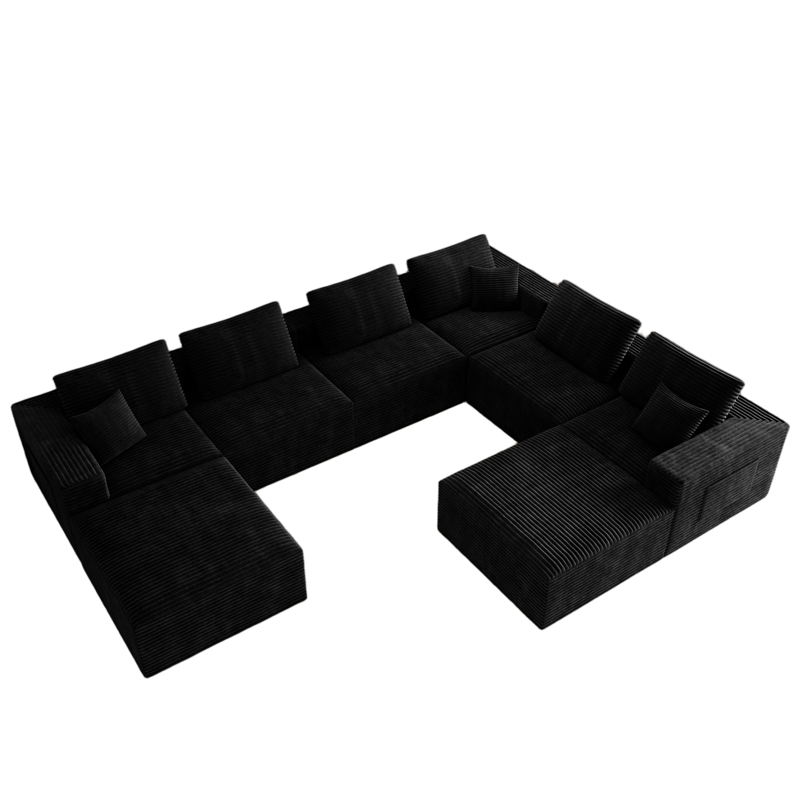 141.73*106.3"Modular sectional sofa seat,Upholstered compressed couch for living room,Bedroom,Apartment,No assembly required,8PC free combination,Plush corduroy fabric,BLACK - Image 5