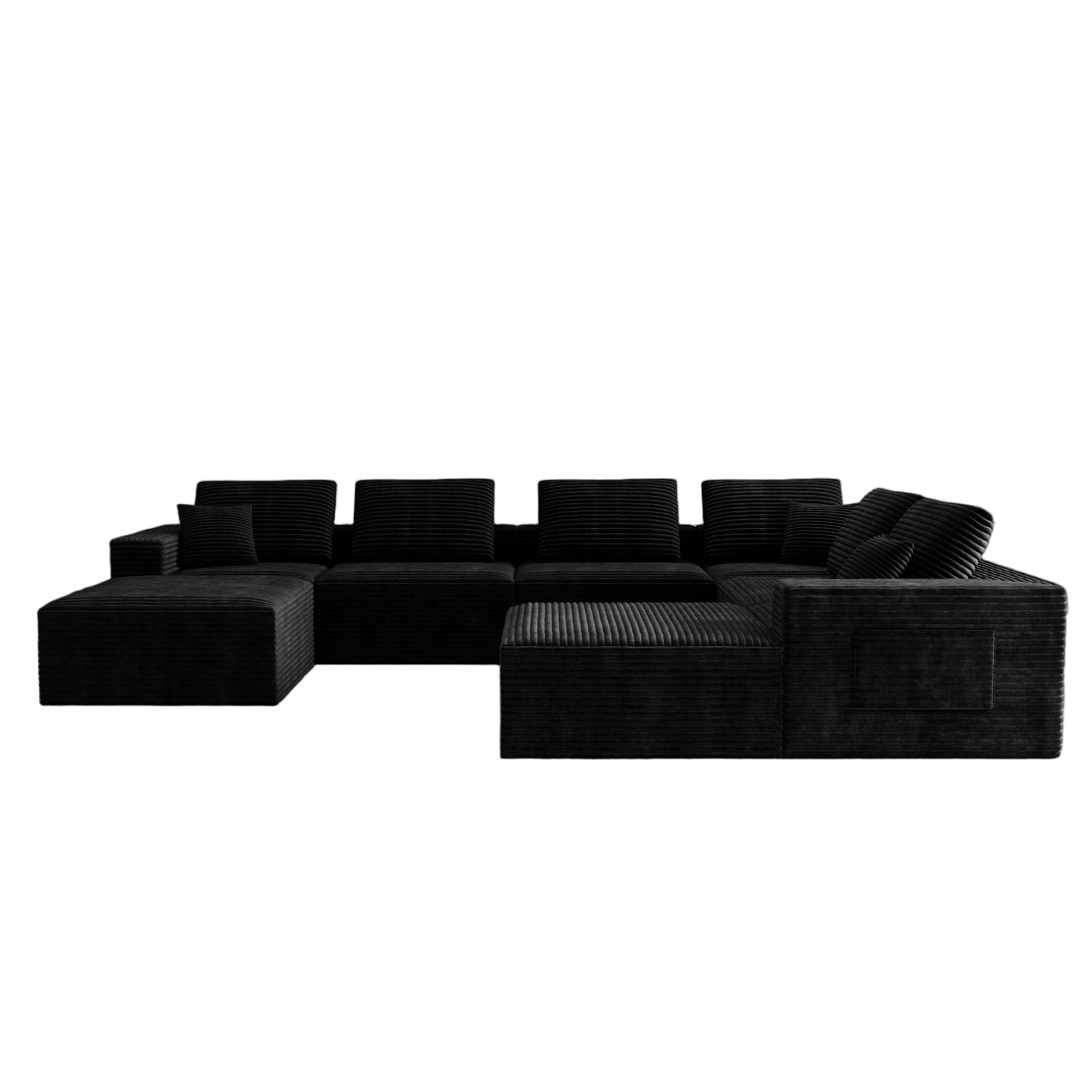 141.73*106.3"Modular sectional sofa seat,Upholstered compressed couch for living room,Bedroom,Apartment,No assembly required,8PC free combination,Plush corduroy fabric,BLACK - Image 6