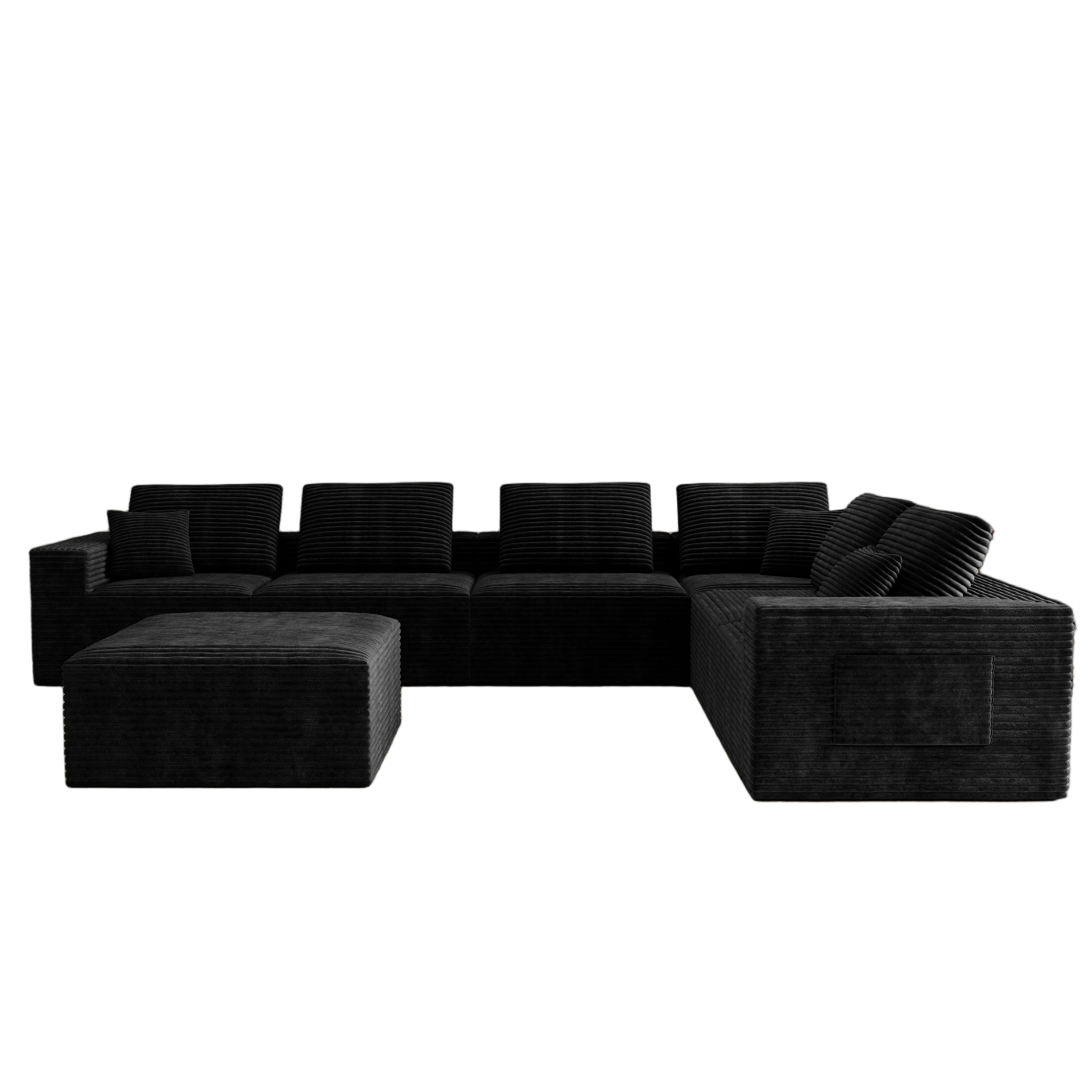 141.73*106.3"Modular sectional sofa seat,Upholstered compressed couch for living room,Bedroom,Apartment,No assembly required,7 PC free combination,Plush corduroy fabric,BLACK - Image 6