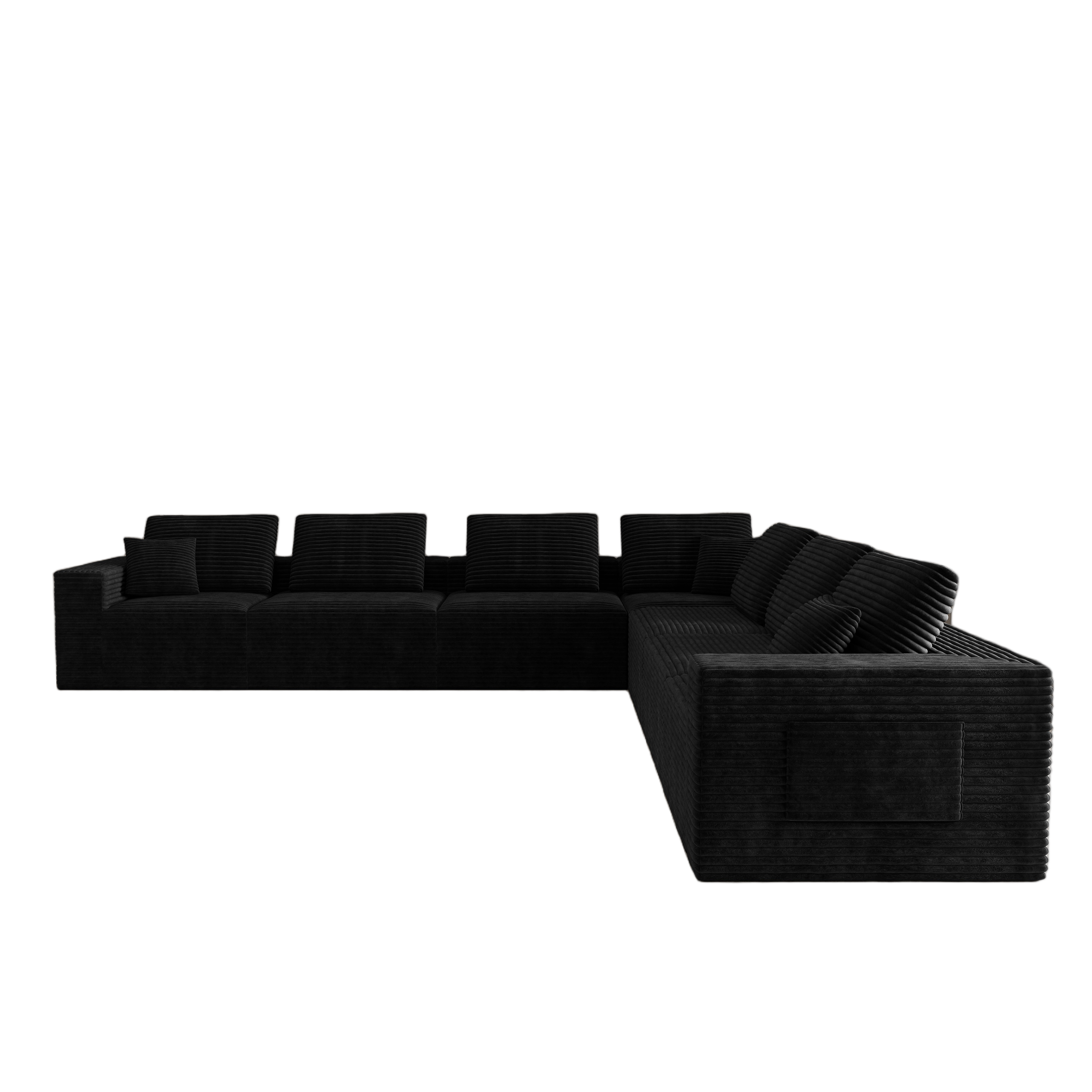 141.73*141.73"Modular sectional sofa seat,Upholstered compressed couch for living room,Bedroom,Apartment,No assembly required,7 PC free combination,Plush corduroy fabric,BLACK - Image 5