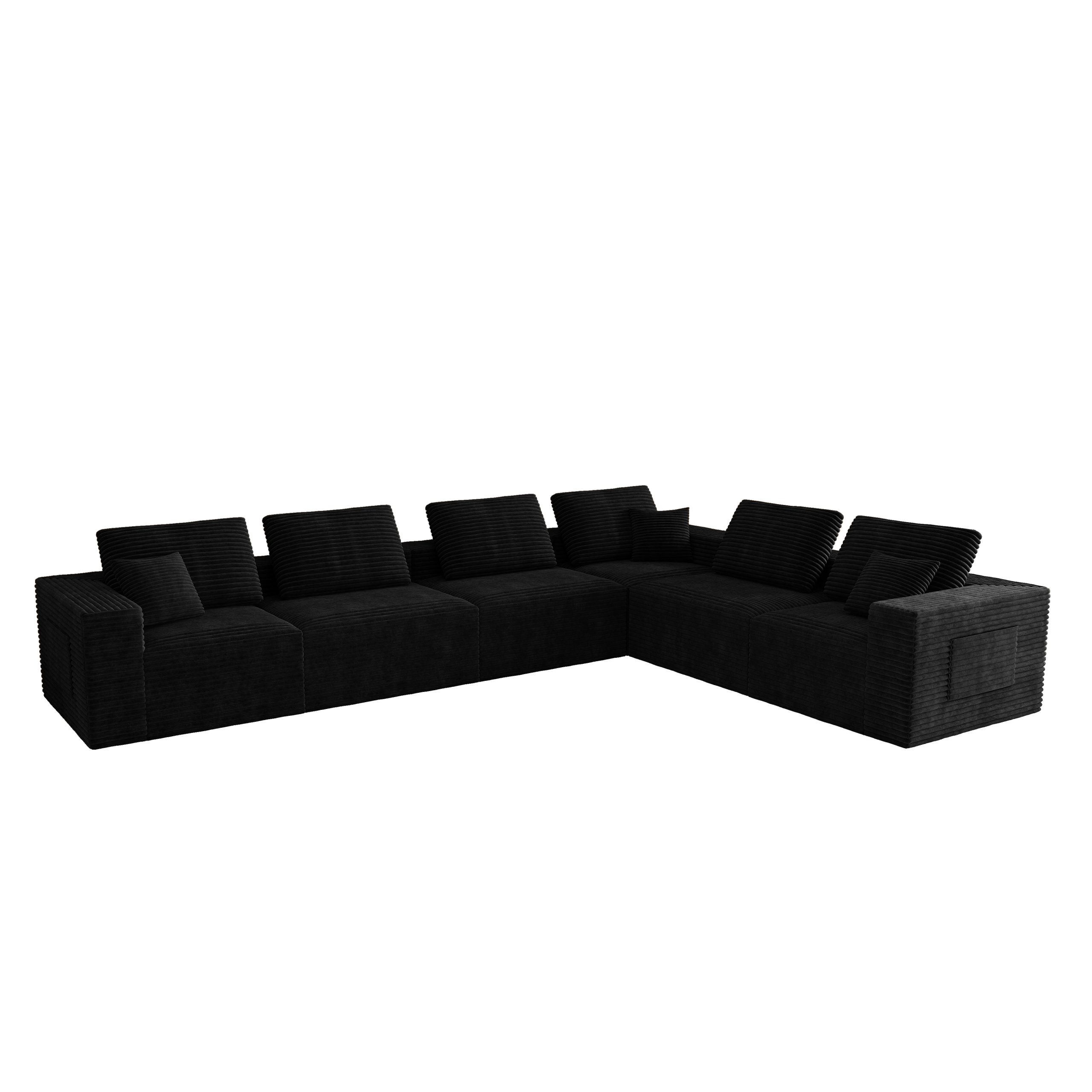 141.73*106.30"Modular sectional sofa seat,Upholstered compressed couch for living room,Bedroom,Apartment,No assembly required,6 PC free combination,Plush corduroy fabric,BLACK - Image 5