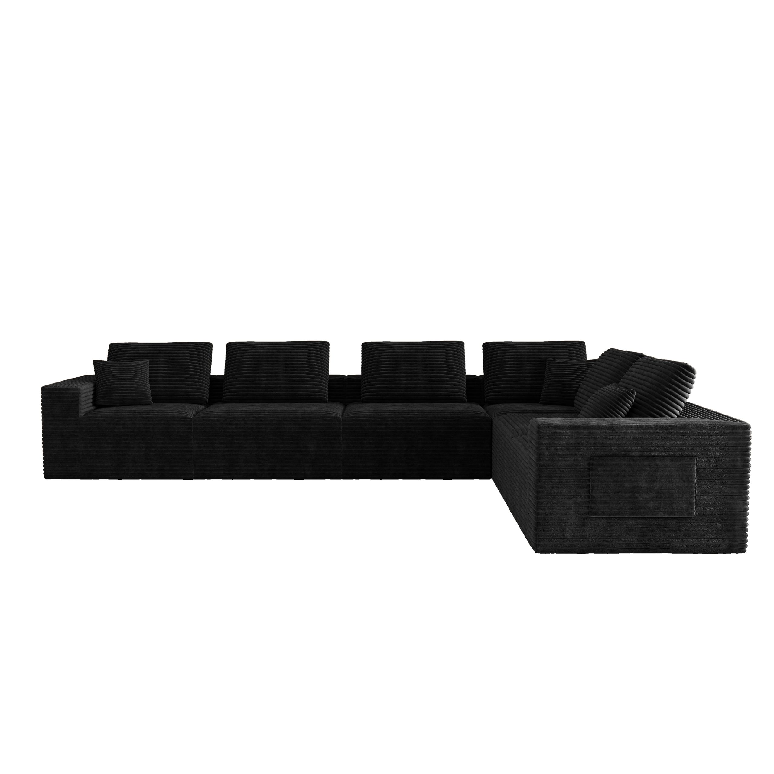 141.73*106.30"Modular sectional sofa seat,Upholstered compressed couch for living room,Bedroom,Apartment,No assembly required,6 PC free combination,Plush corduroy fabric,BLACK - Image 6