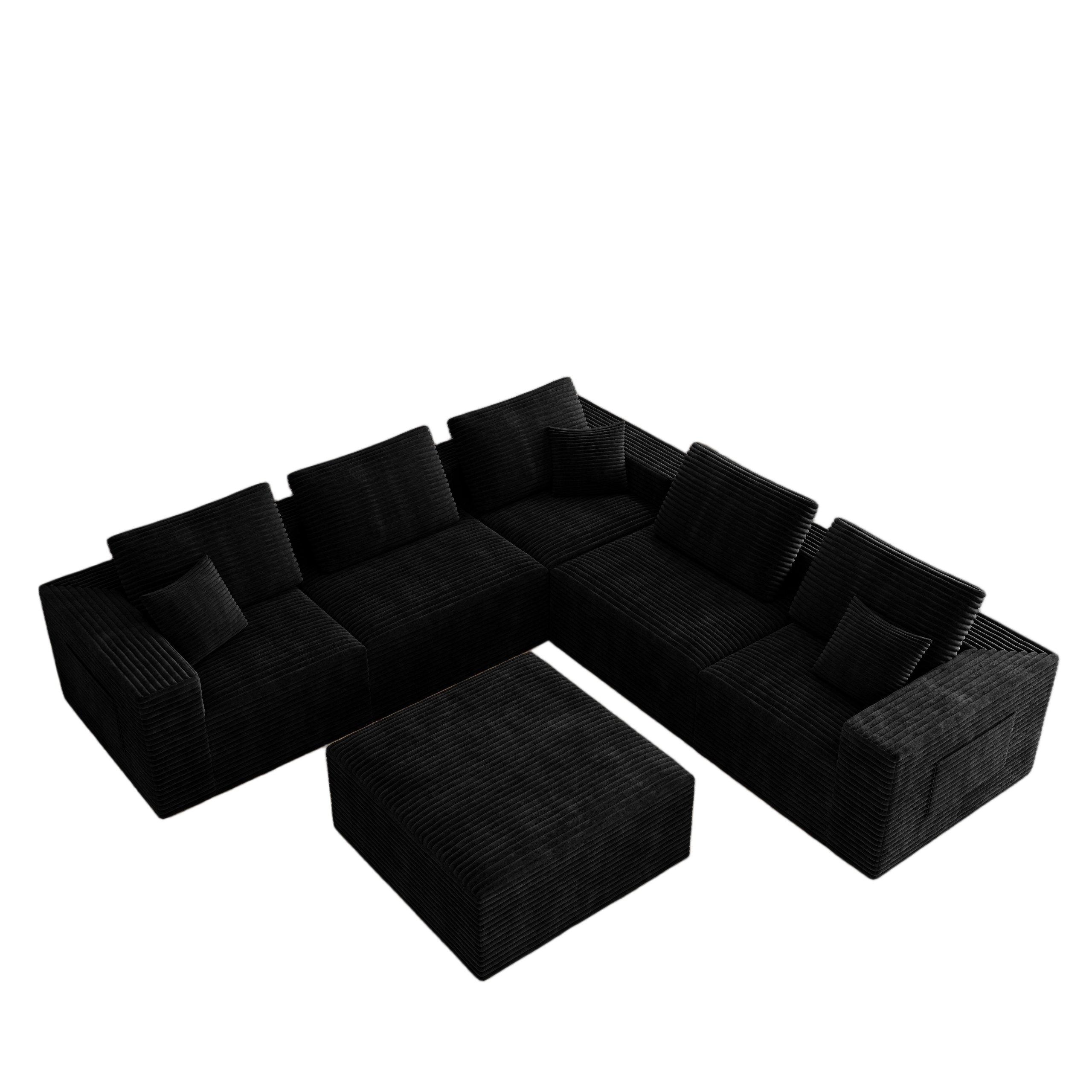 106.30*106.30"Modular sectional sofa seat,Upholstered compressed couch for living room,Bedroom,Apartment,No assembly required,6 PC free combination,Plush corduroy fabric,BLACK - Image 6