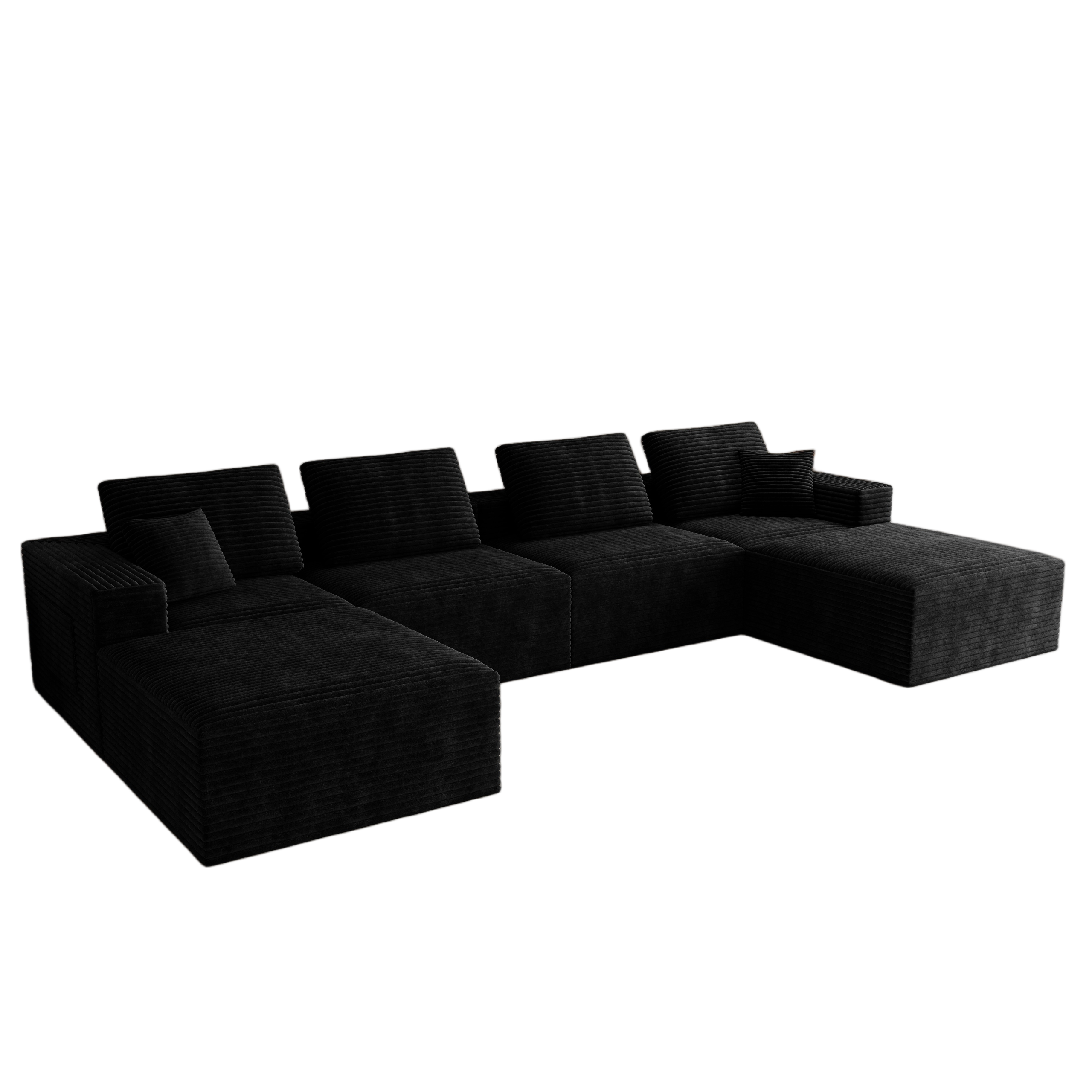 141.73*70.87"Modular sectional sofa seat,Upholstered compressed couch for living room,Bedroom,Apartment,No assembly required,6 PC free combination,Plush corduroy fabric,BLACK - Image 5