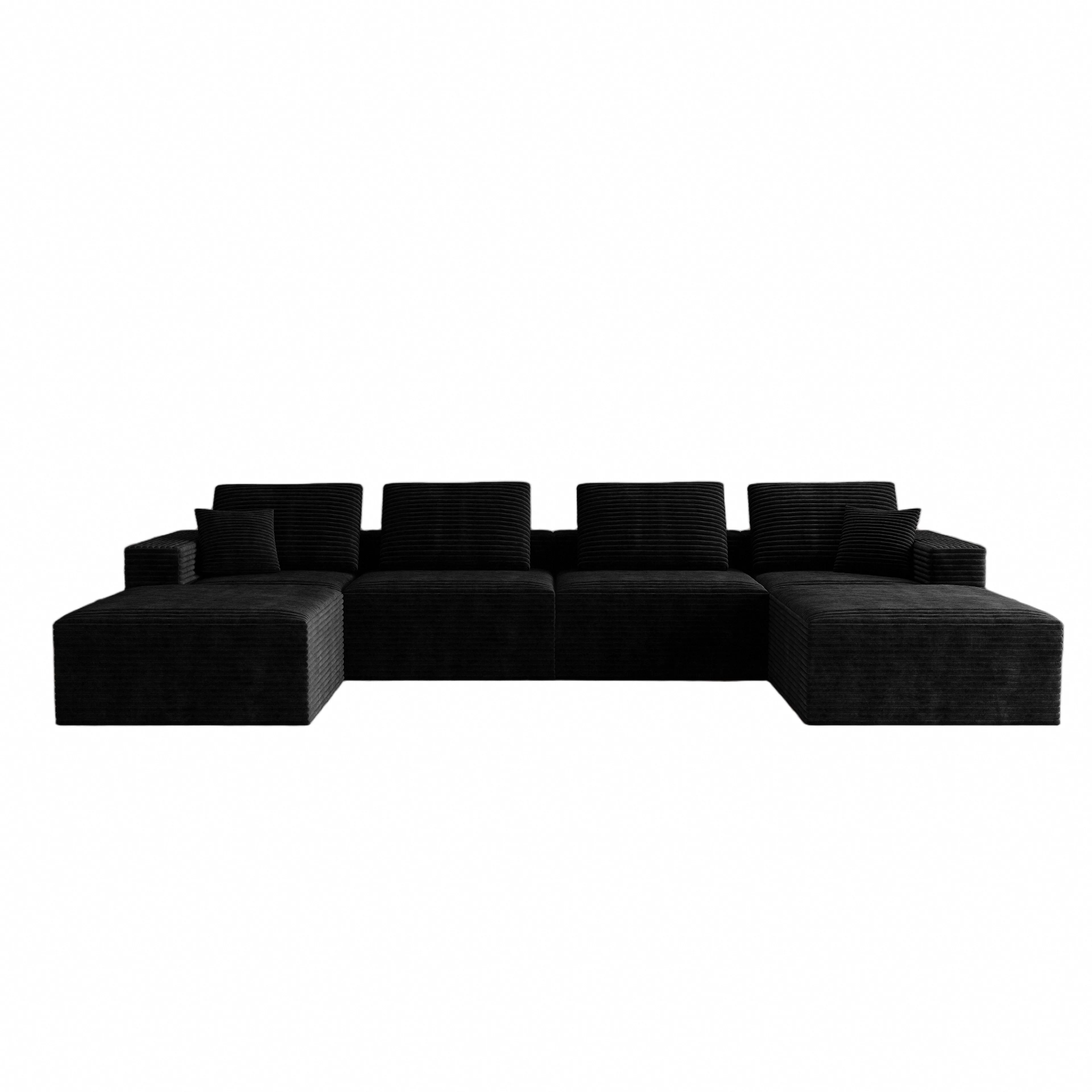 141.73*70.87"Modular sectional sofa seat,Upholstered compressed couch for living room,Bedroom,Apartment,No assembly required,6 PC free combination,Plush corduroy fabric,BLACK - Image 6