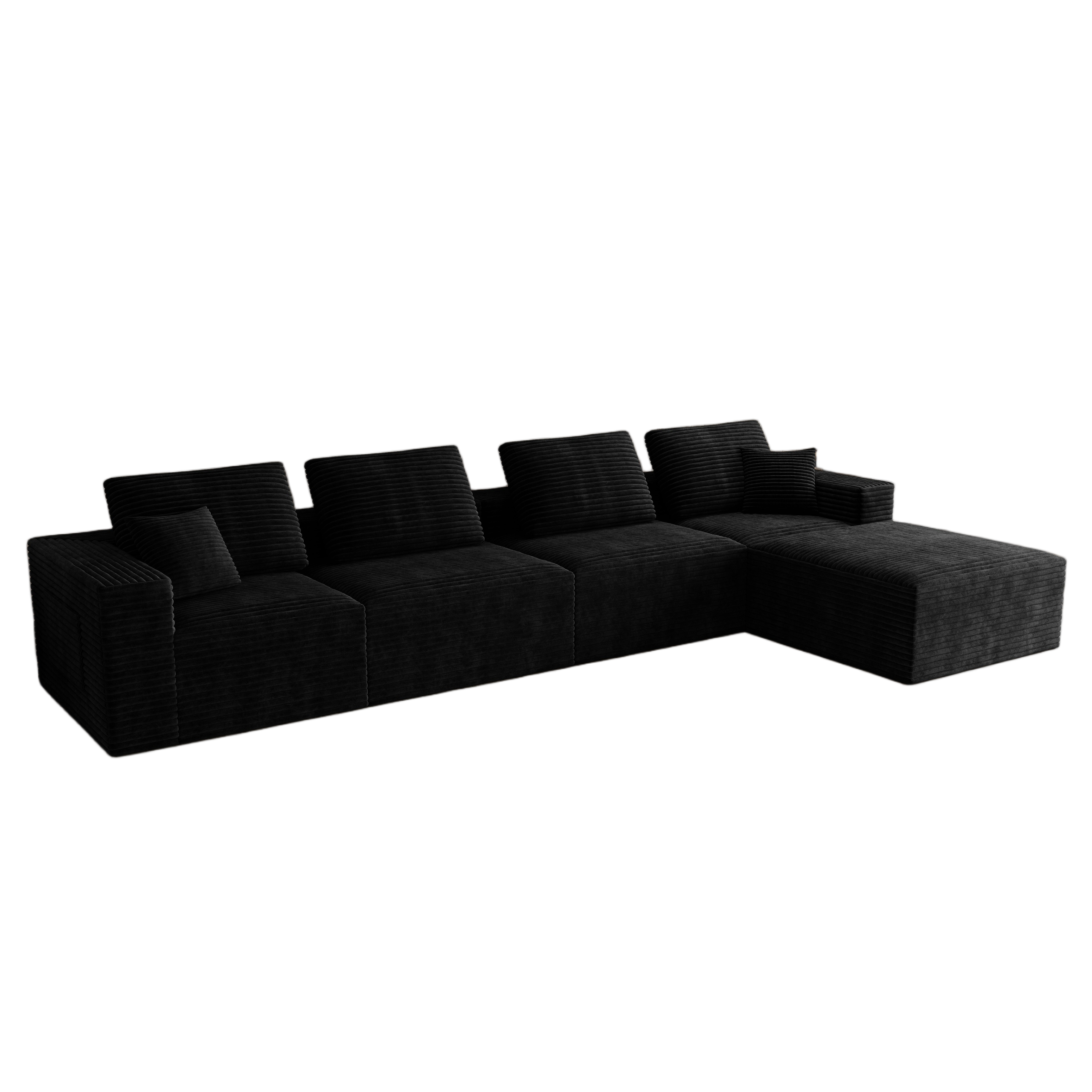141.73*70.87"Modular sectional sofa seat,Upholstered compressed couch for living room,Bedroom,Apartment,No assembly required,5 PC free combination,Plush corduroy fabric,BLACK - Image 6