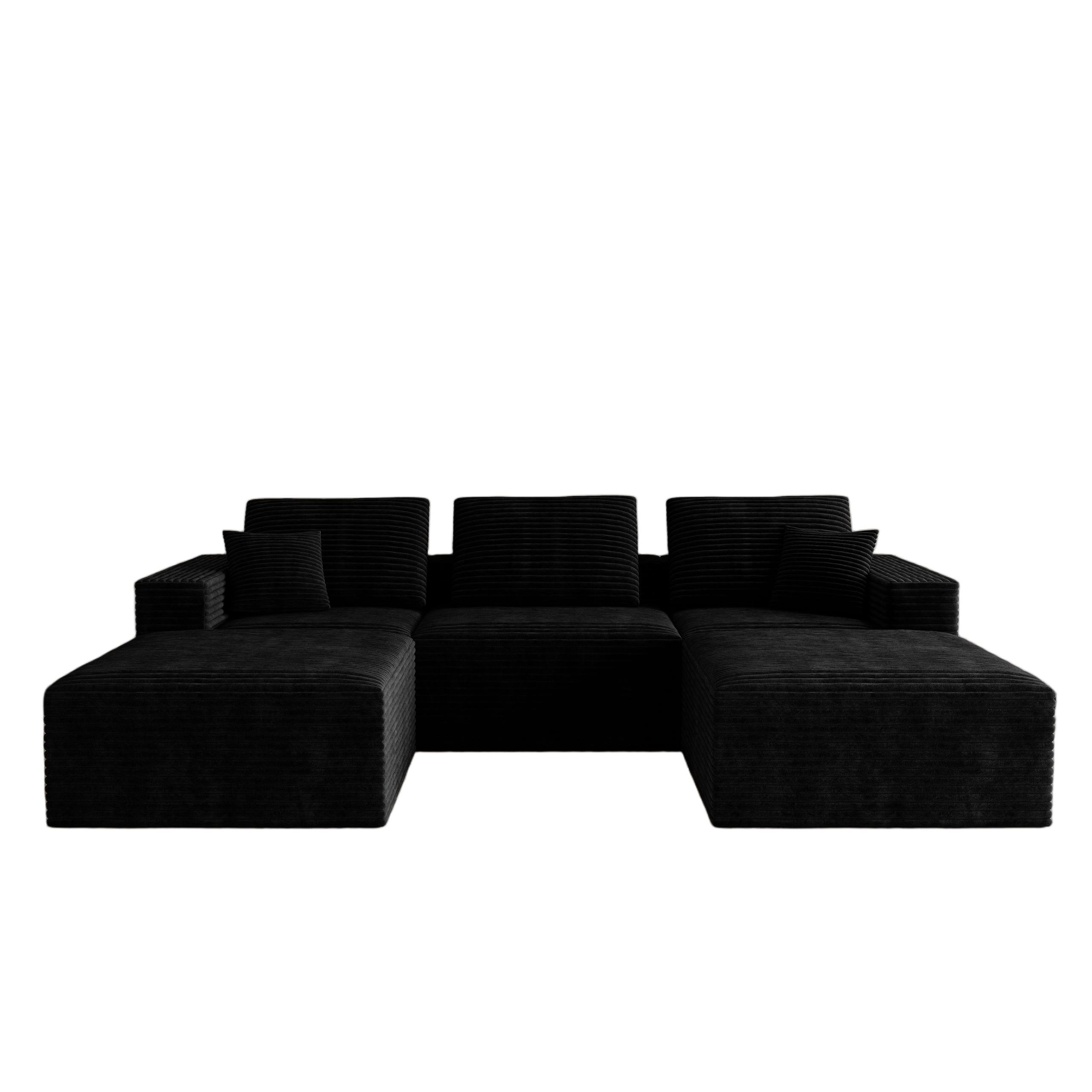 106.30*70.87"Modular sectional sofa seat,Upholstered compressed couch for living room,Bedroom,Apartment,No assembly required,5 PC free combination,Plush corduroy fabric,BLACK - Image 5
