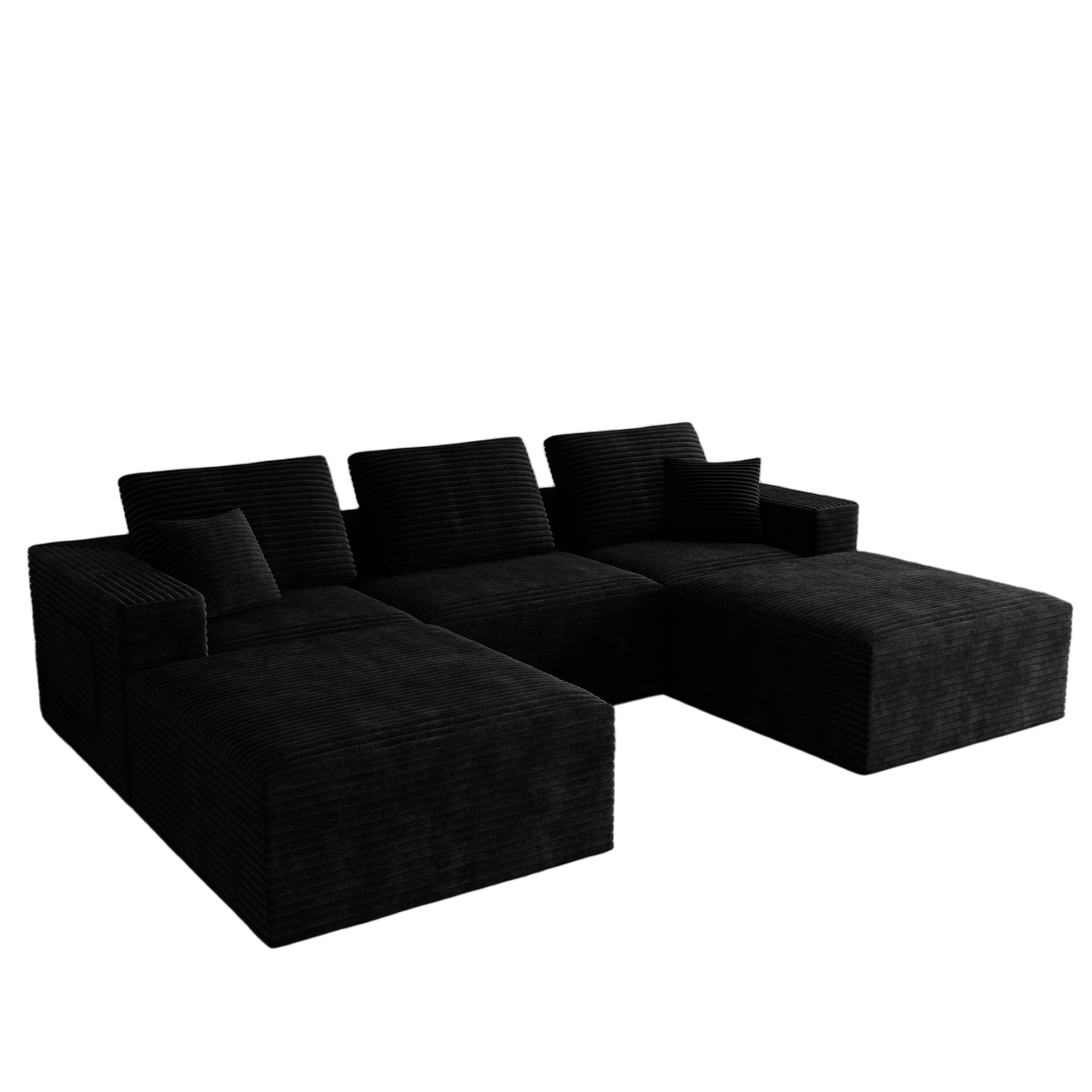 106.30*70.87"Modular sectional sofa seat,Upholstered compressed couch for living room,Bedroom,Apartment,No assembly required,5 PC free combination,Plush corduroy fabric,BLACK - Image 6